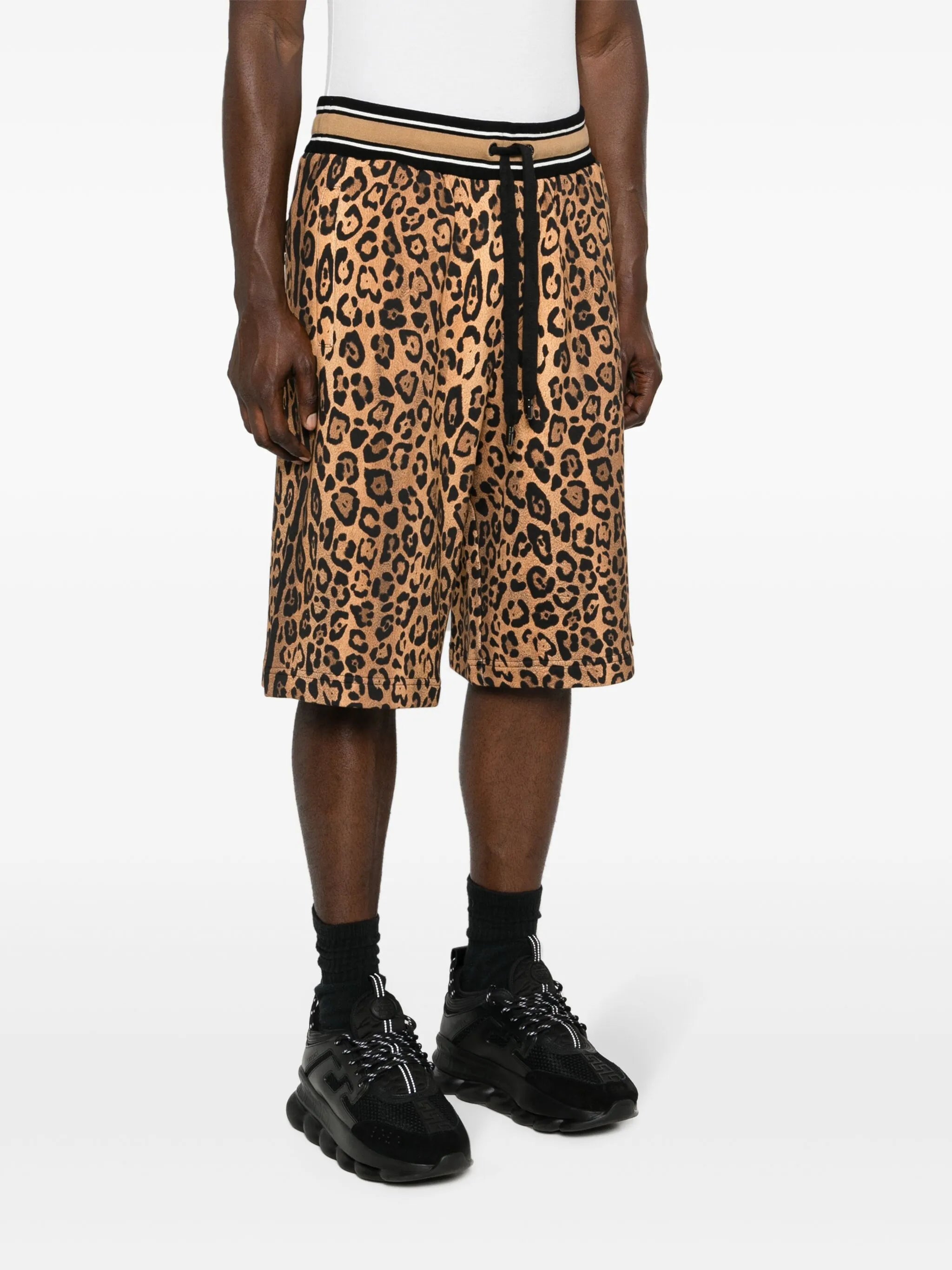 cheetah-print track shorts