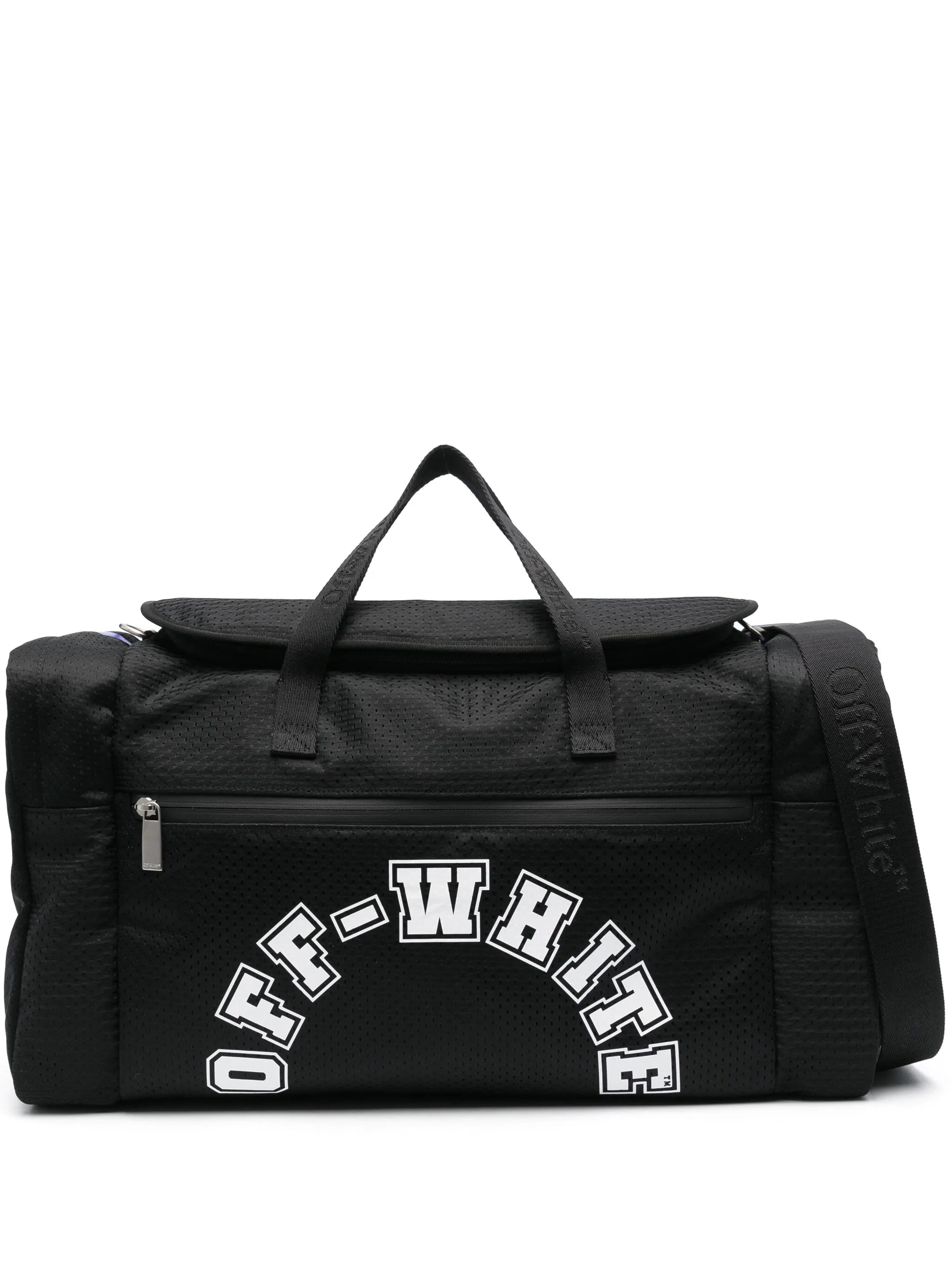 logo-print mesh holdall