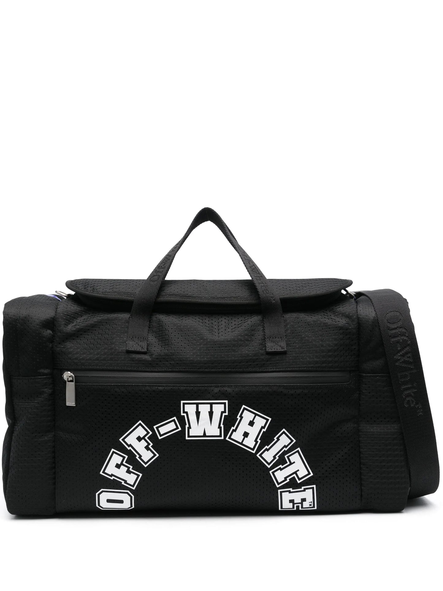 logo-print mesh holdall