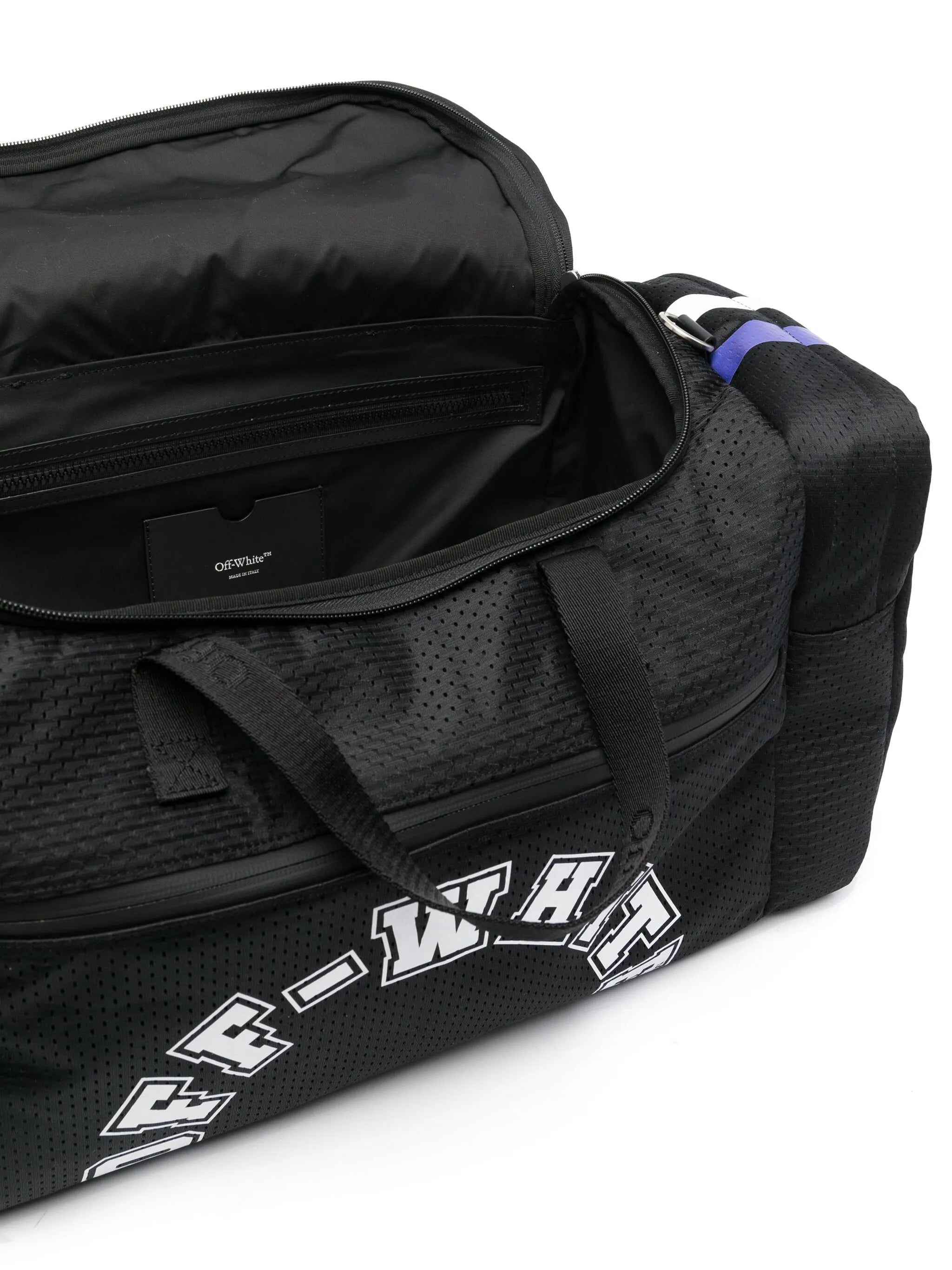 logo-print mesh holdall