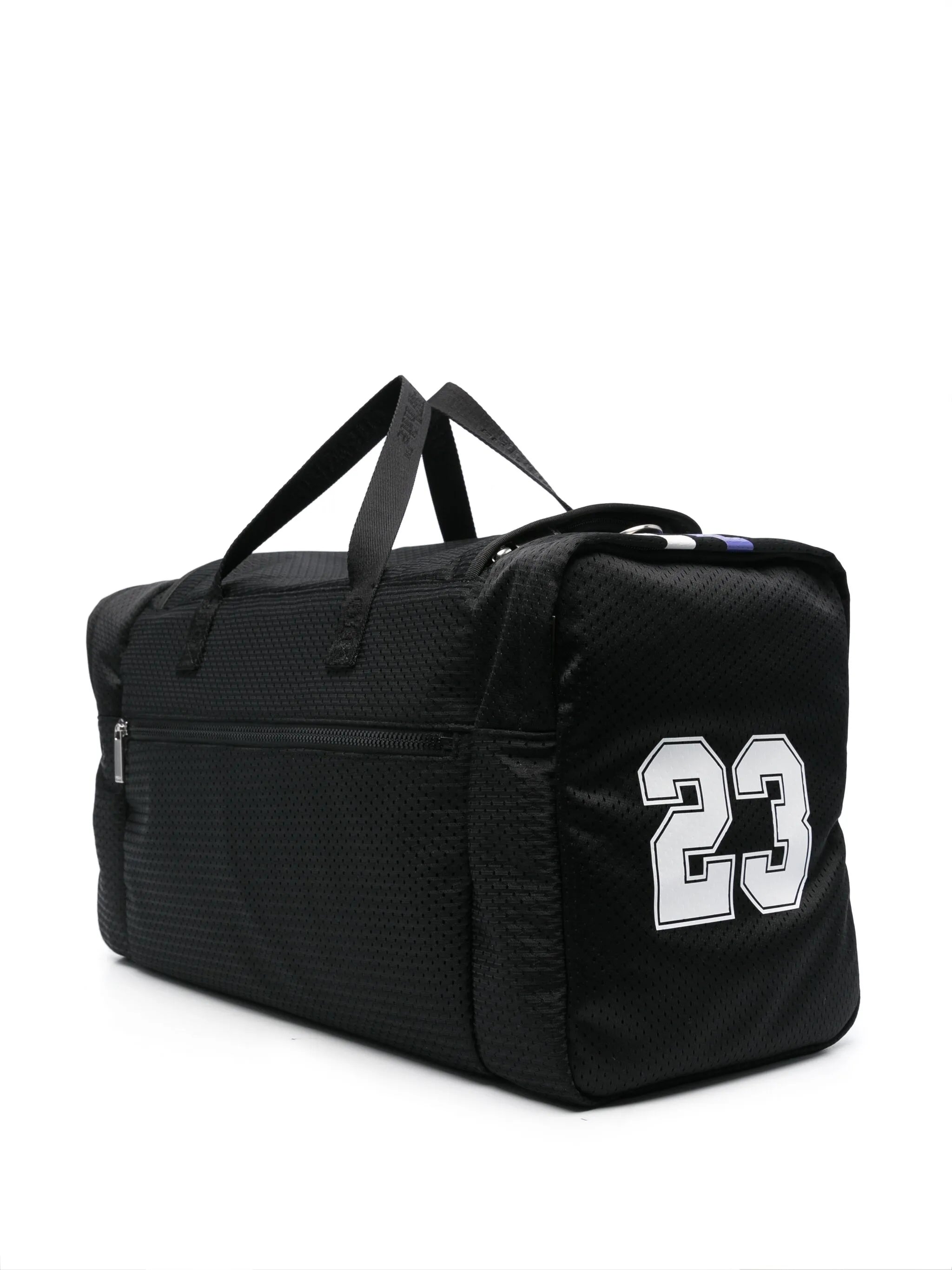logo-print mesh holdall