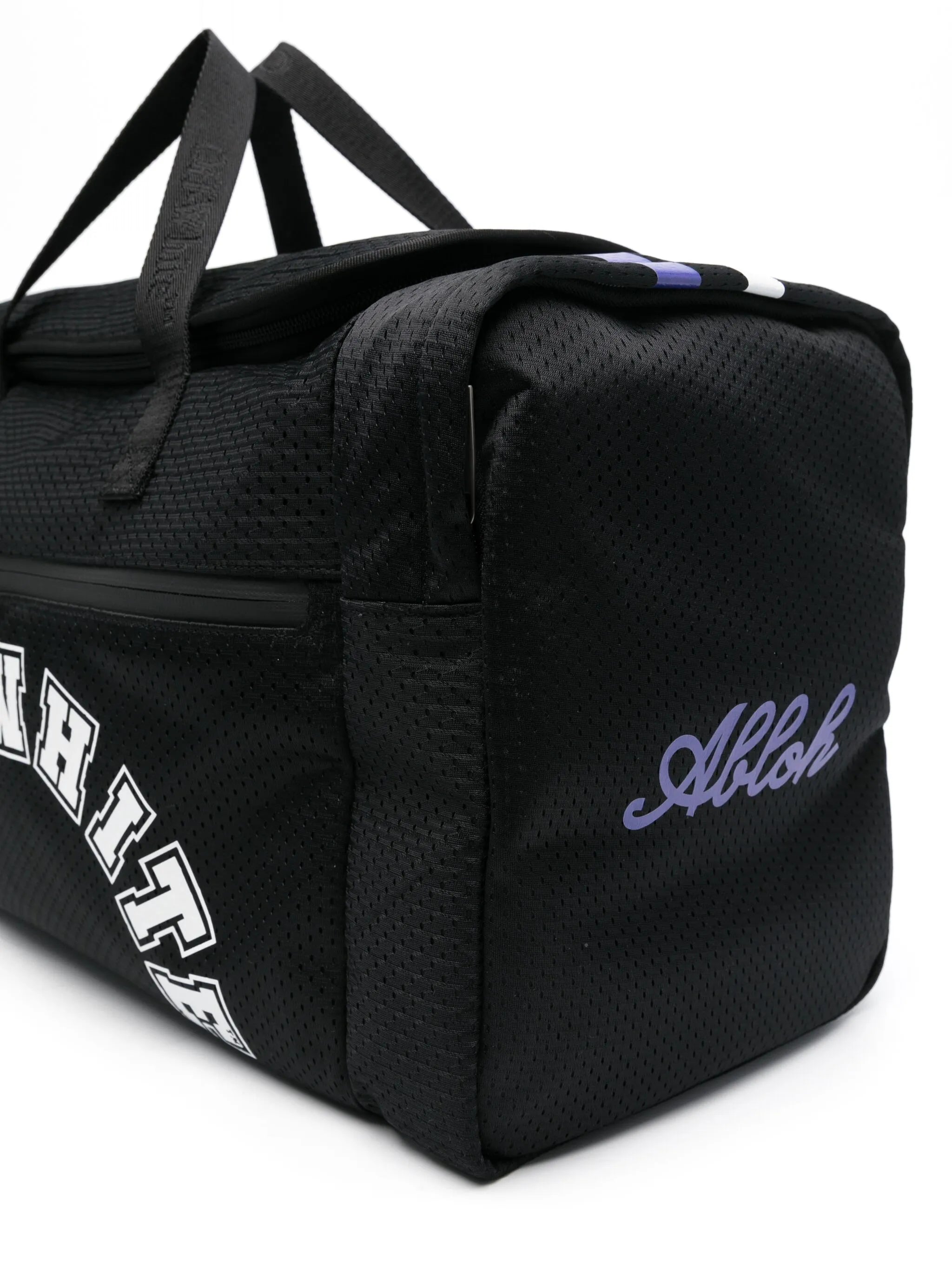 logo-print mesh holdall