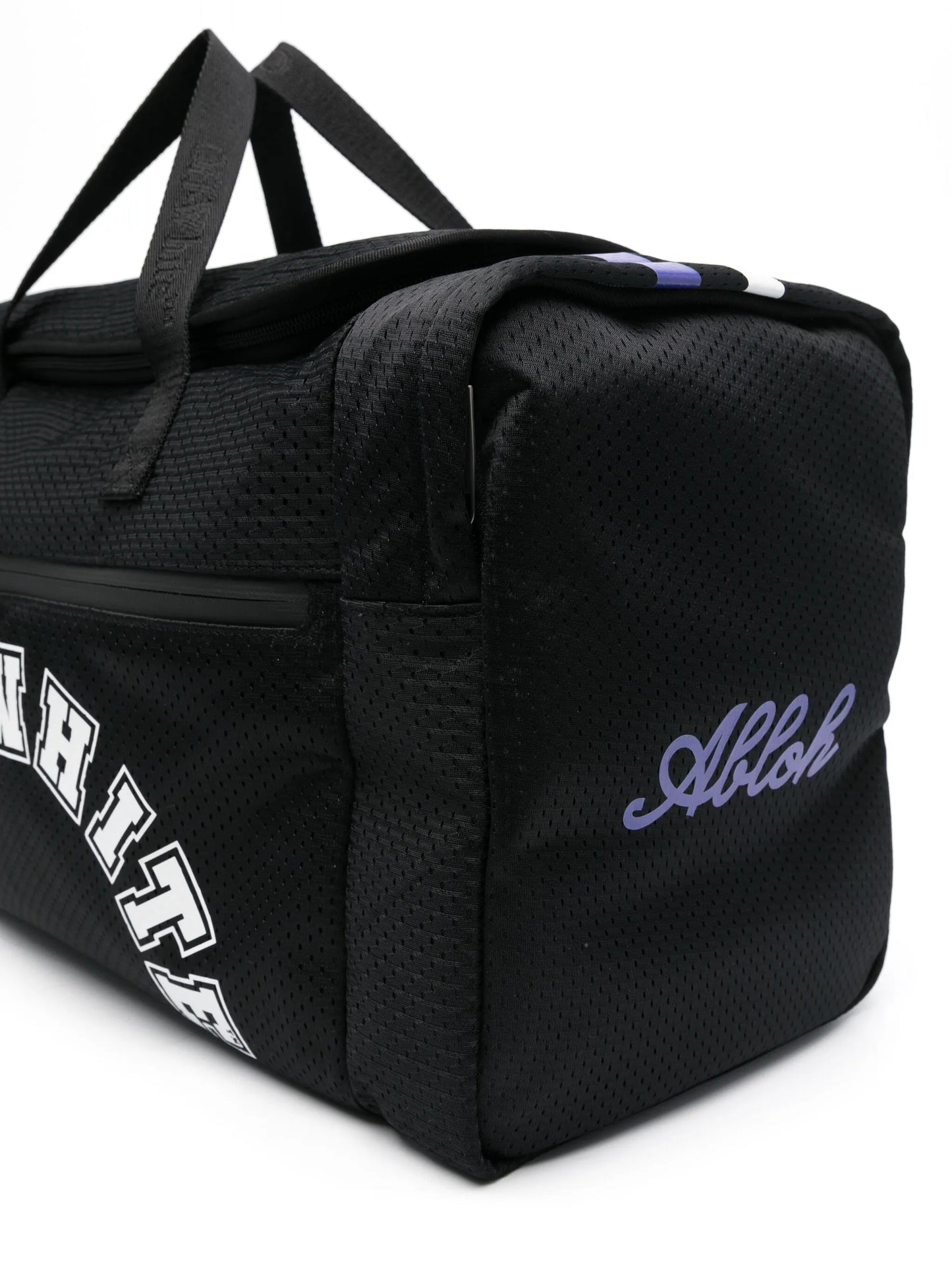 logo-print mesh holdall