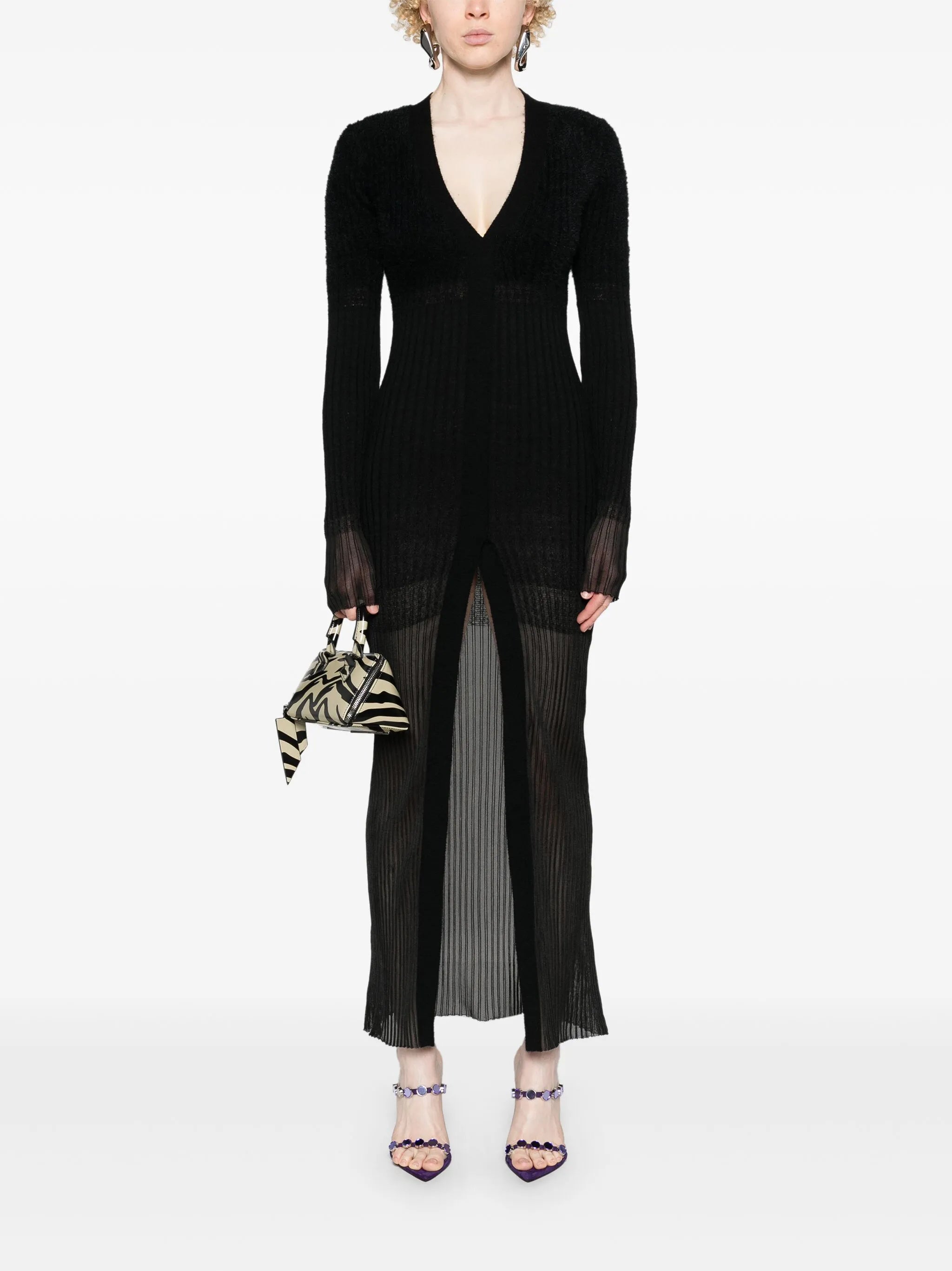 V-neck ribbed midi dress