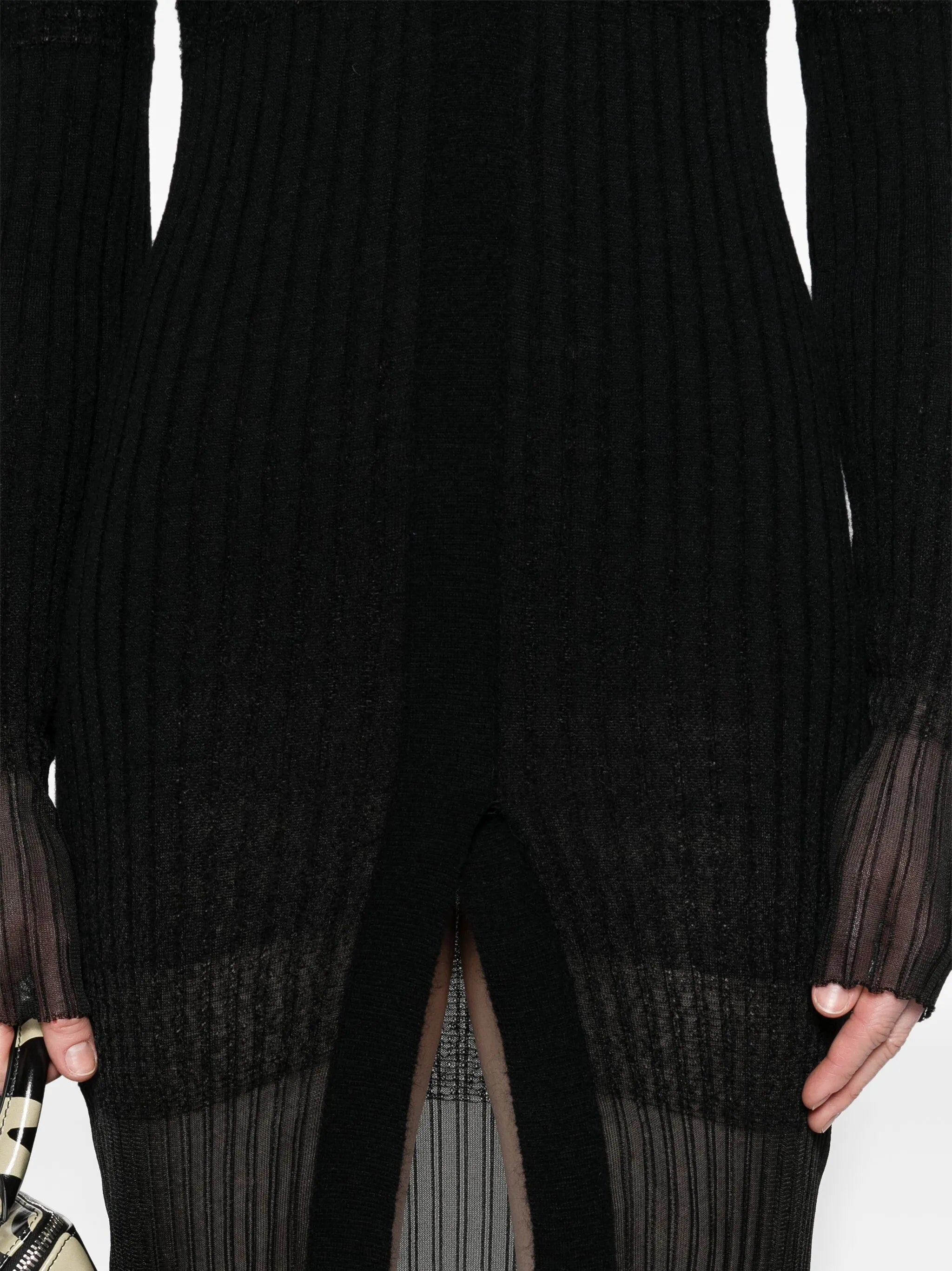 V-neck ribbed midi dress