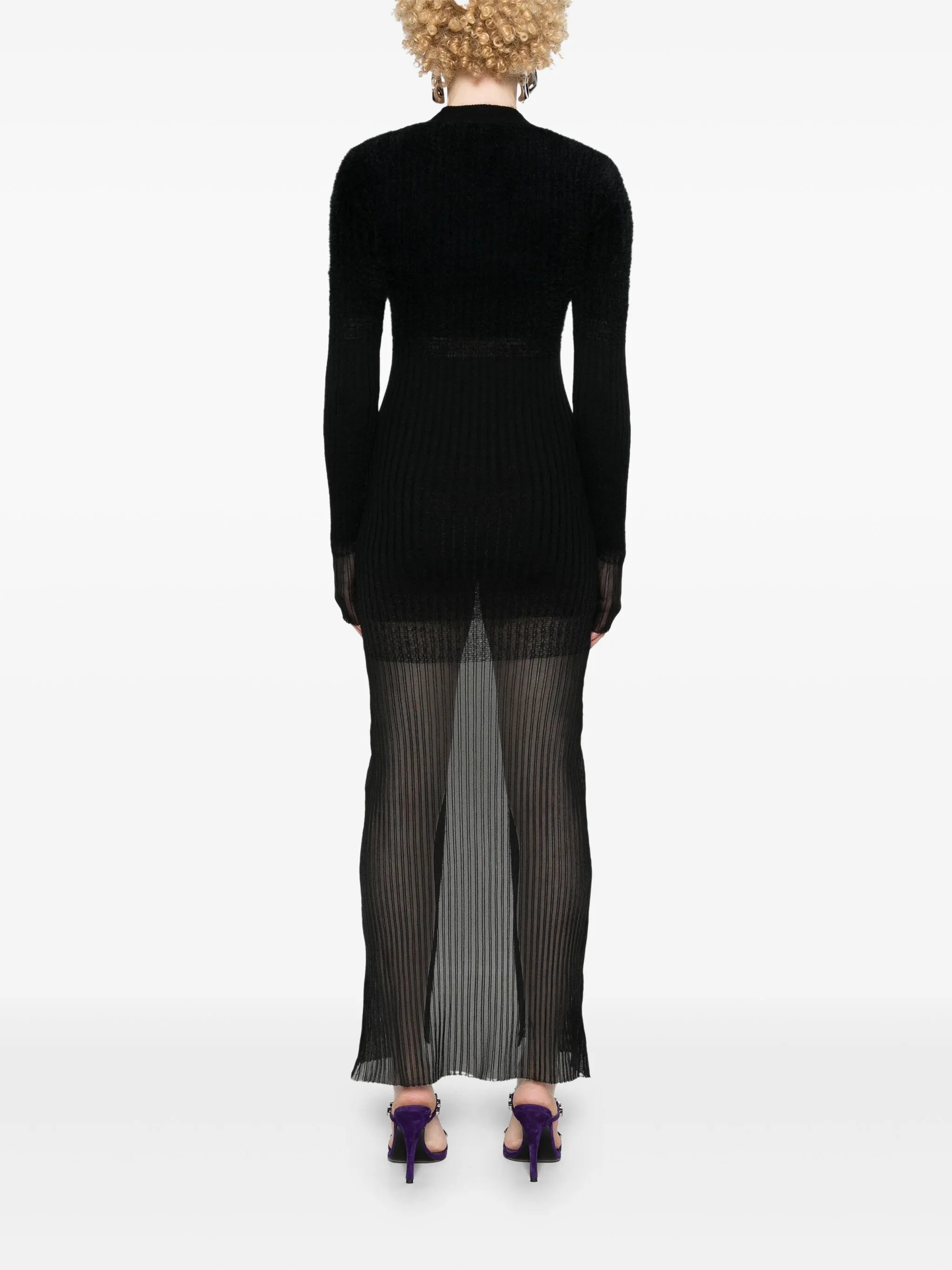 V-neck ribbed midi dress