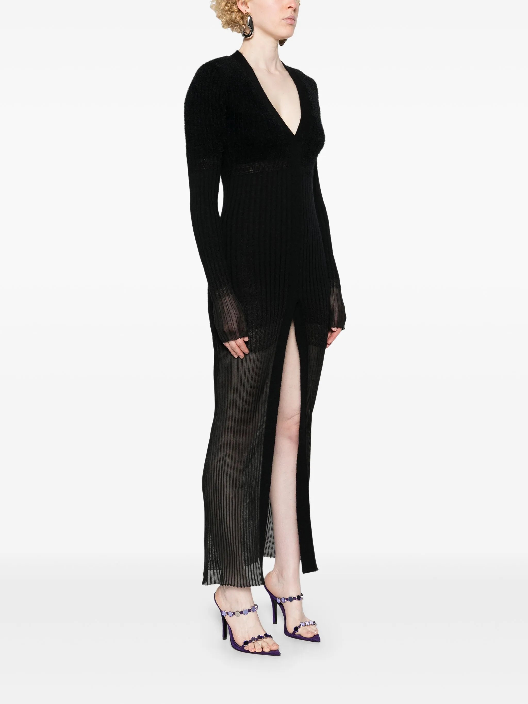 V-neck ribbed midi dress