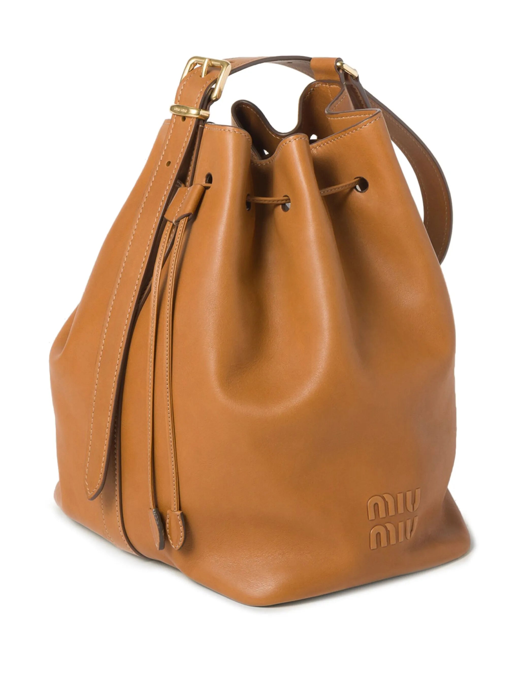 logo-embossed leather bucket bag