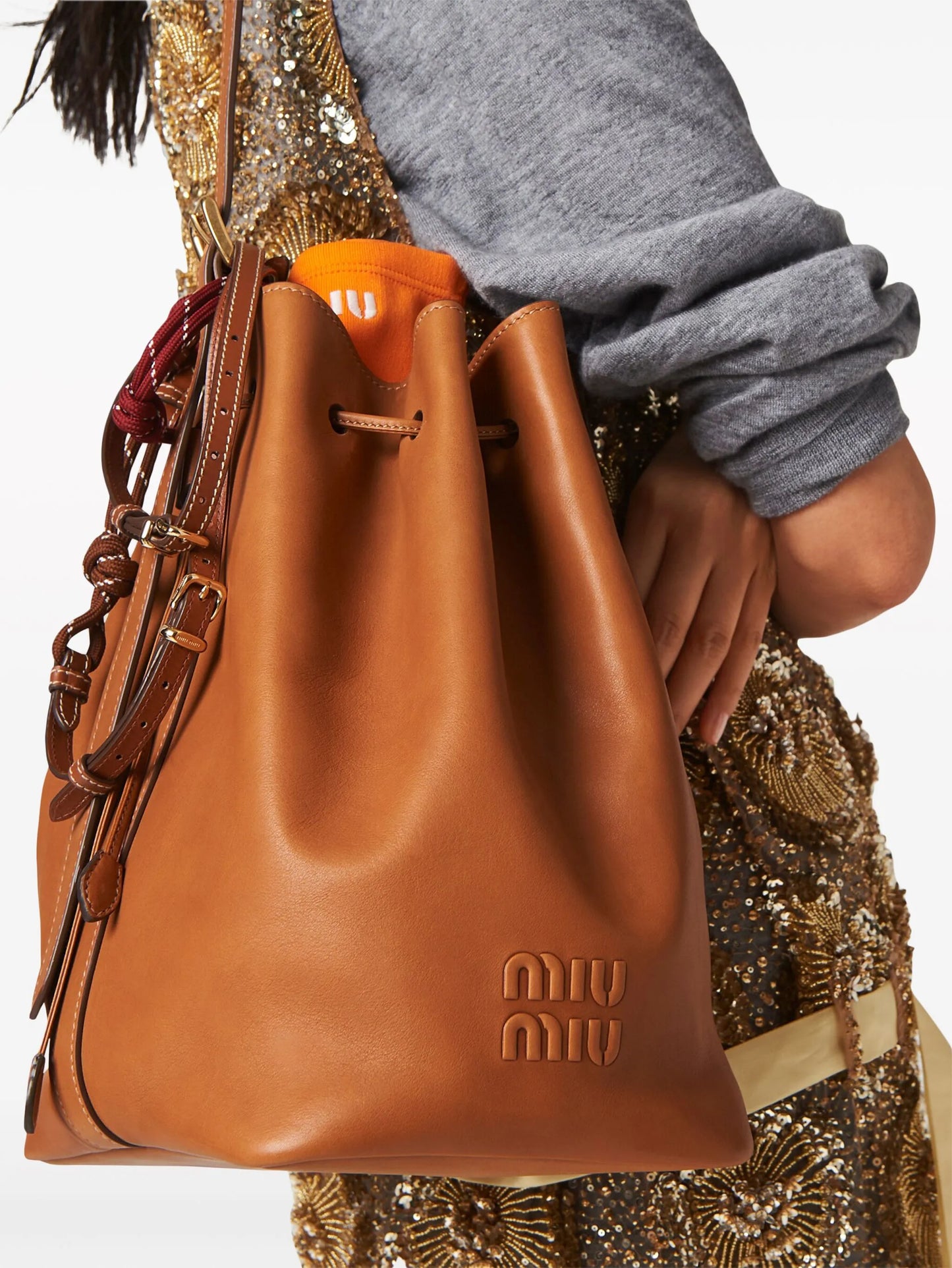 logo-embossed leather bucket bag