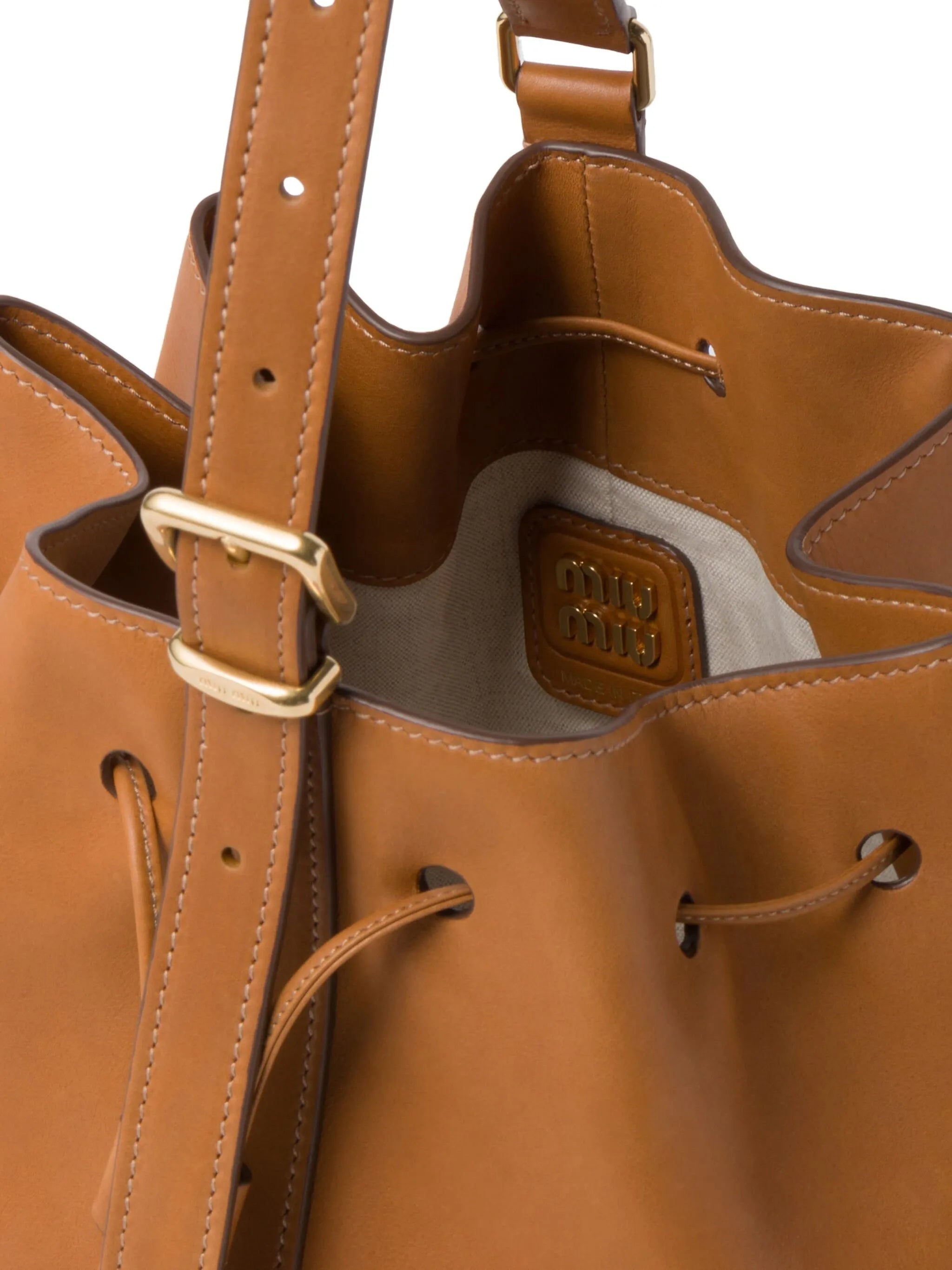 logo-embossed leather bucket bag
