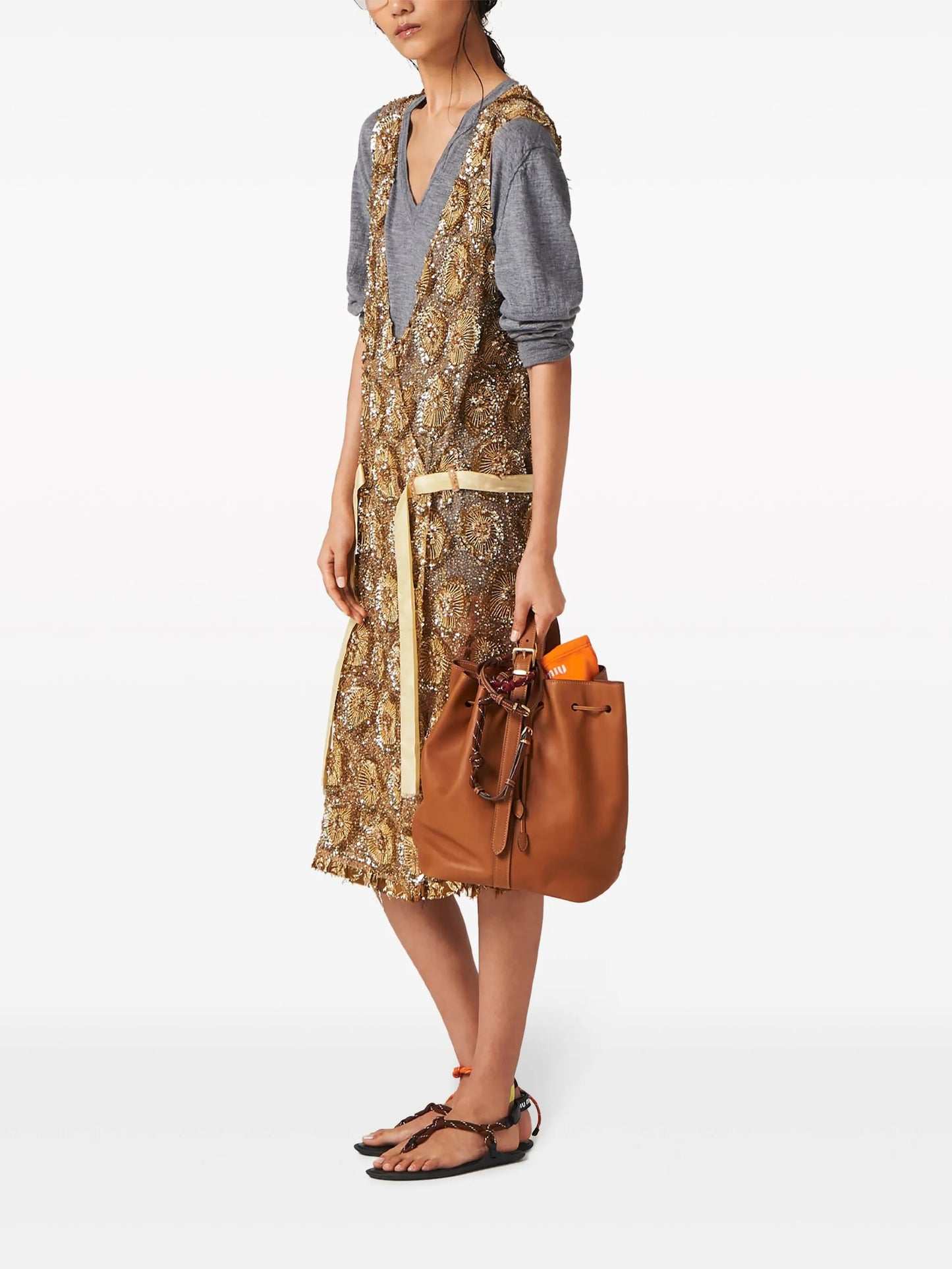 logo-embossed leather bucket bag