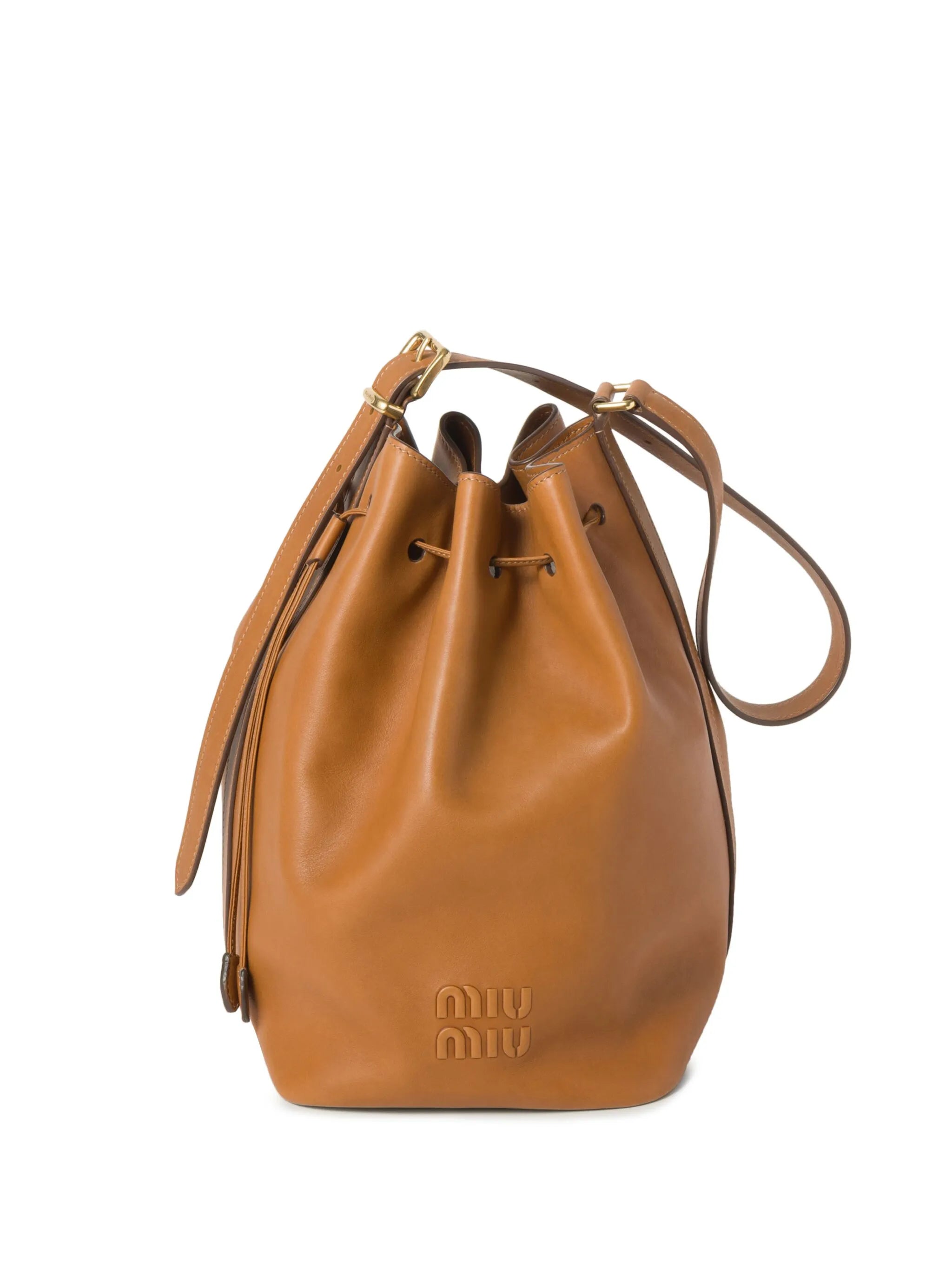 logo-embossed leather bucket bag