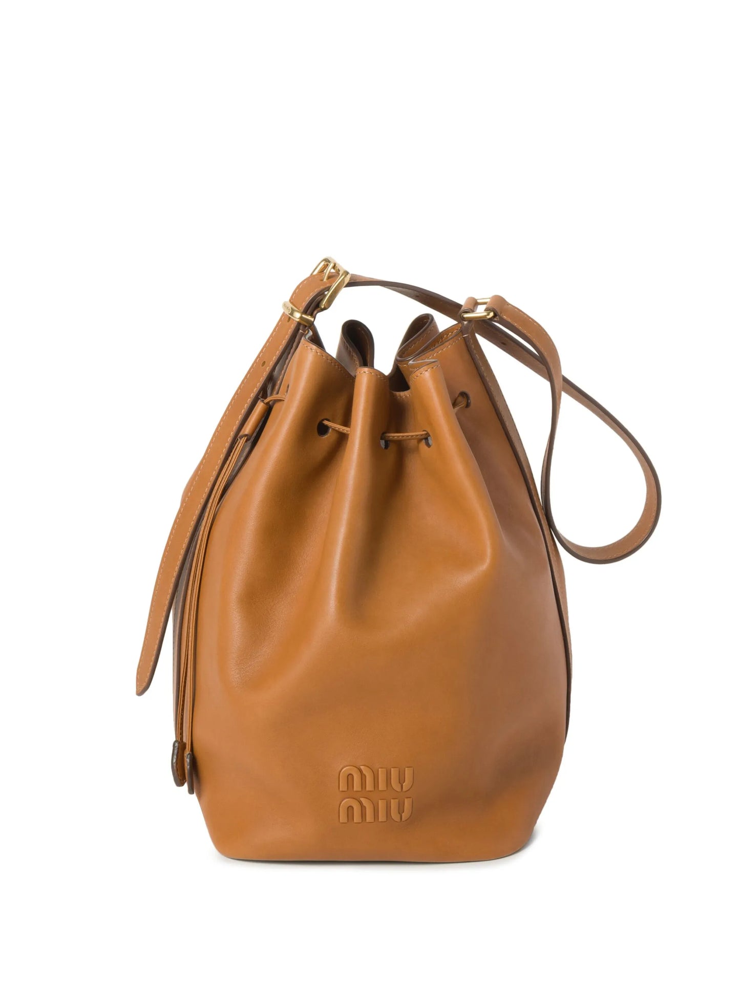 logo-embossed leather bucket bag