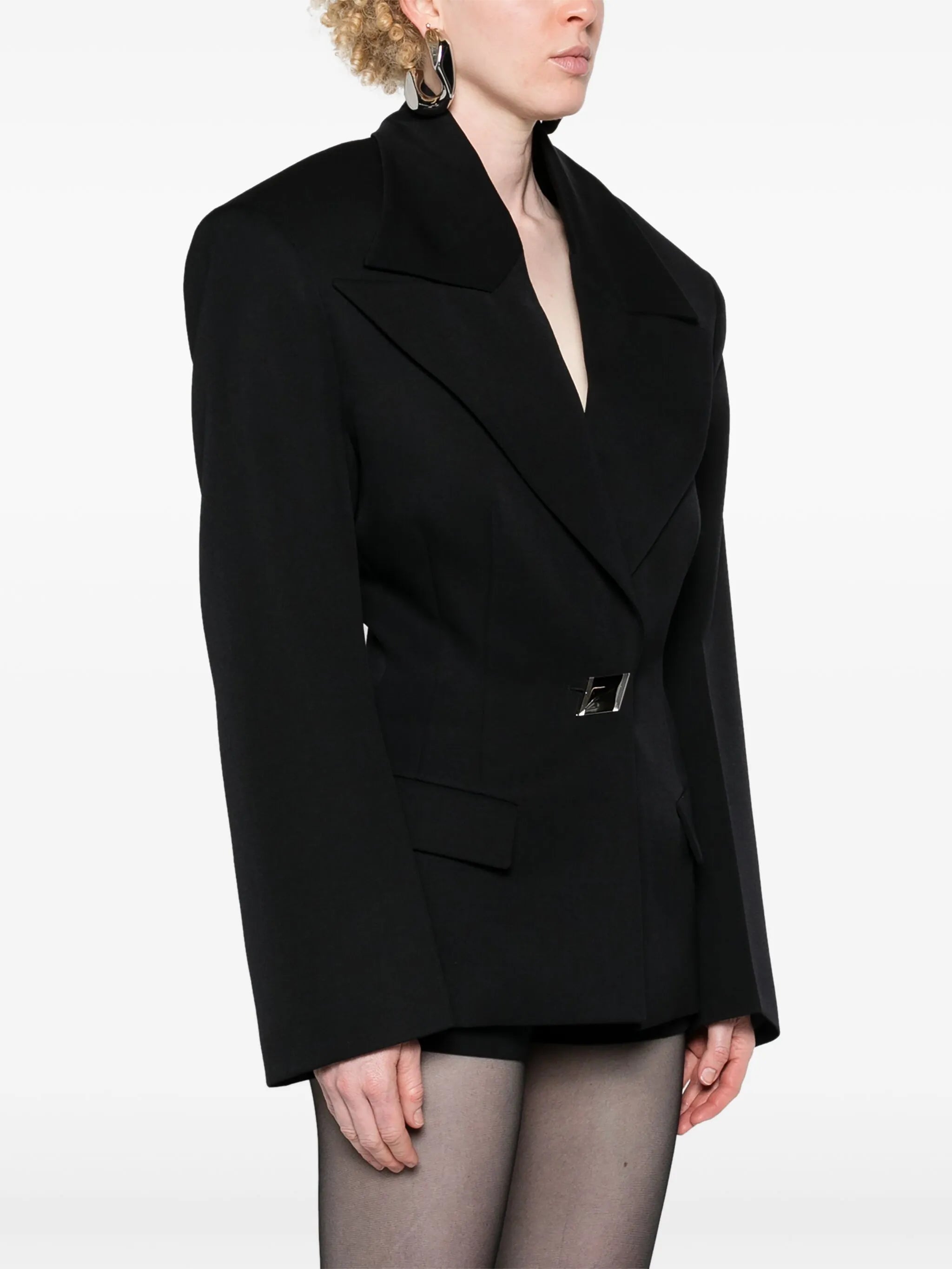 single-breasted maxi-shoulders blazer