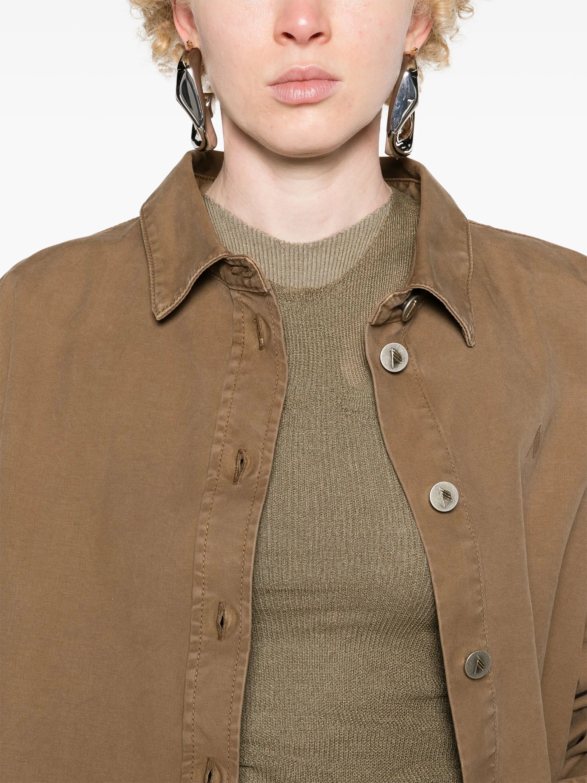 spread-collar gabardine coat