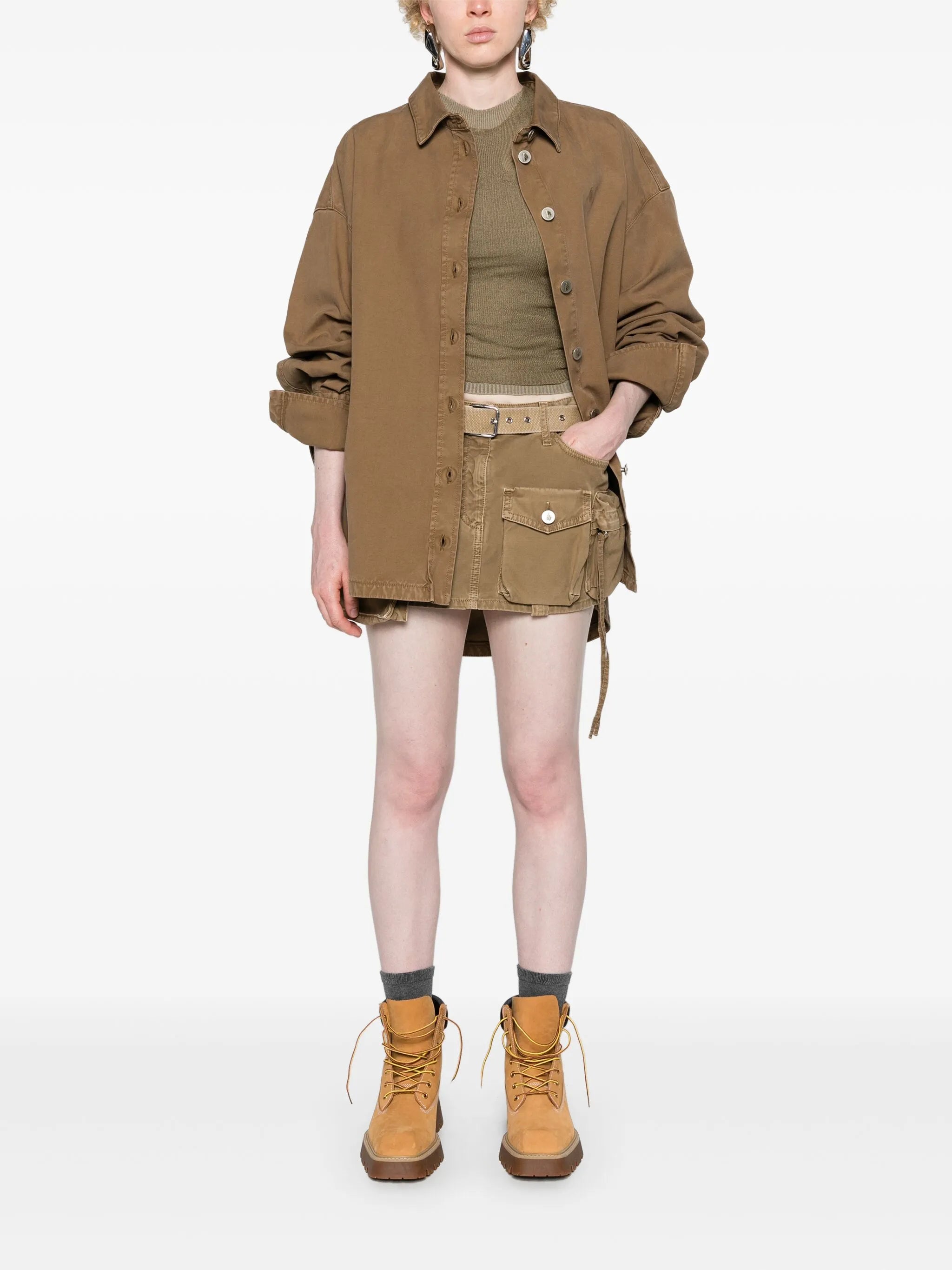 spread-collar gabardine coat
