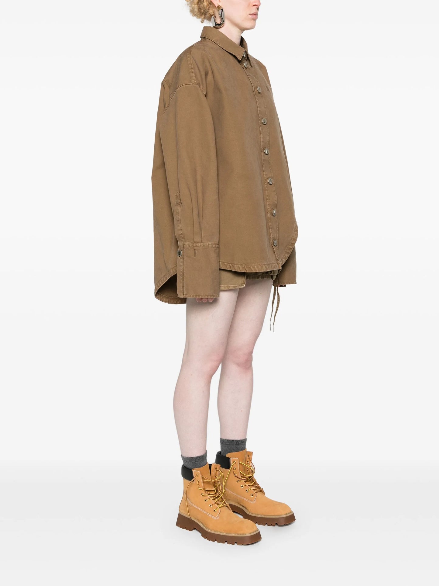 spread-collar gabardine coat