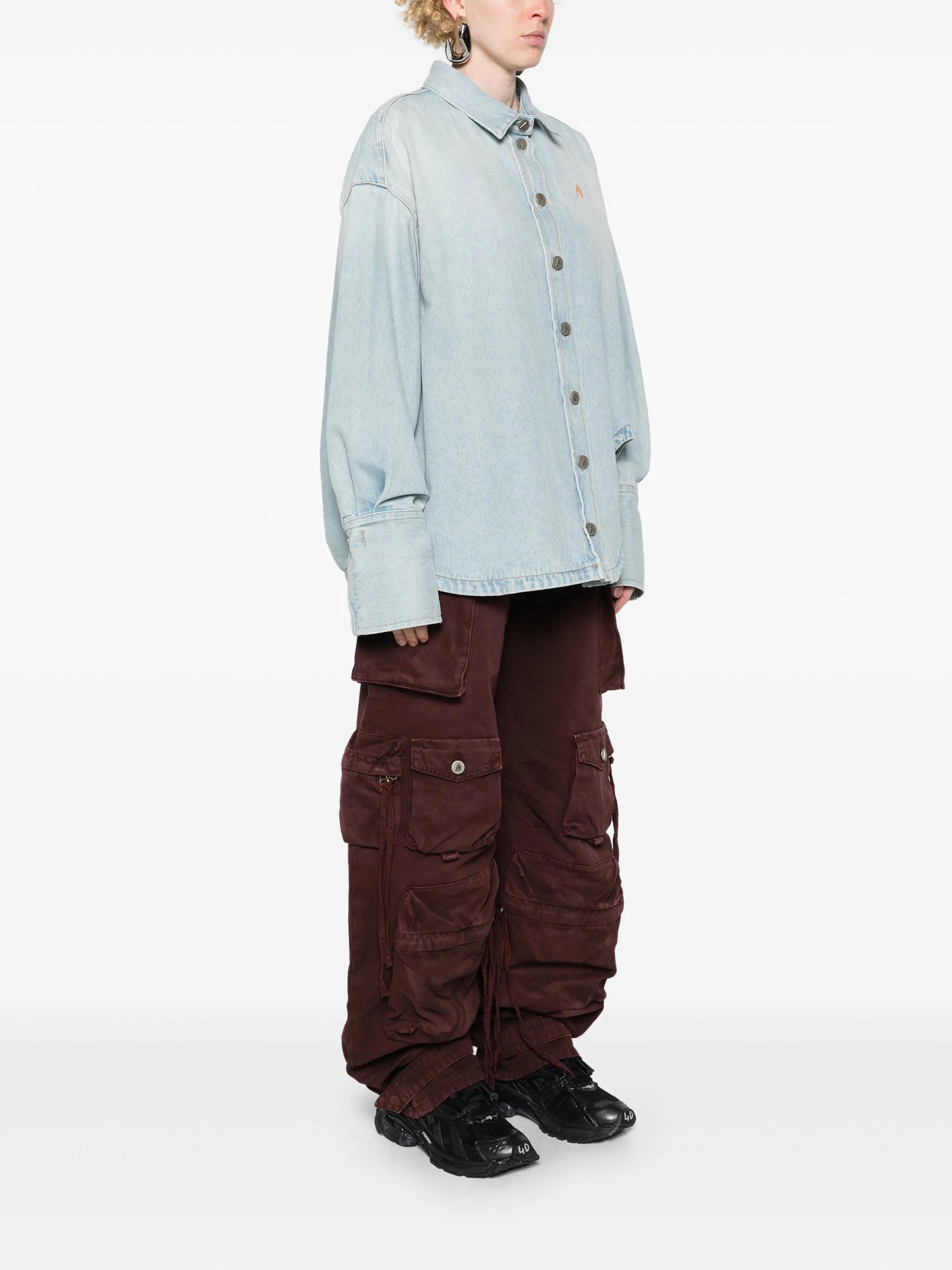 spread-collar denim coat