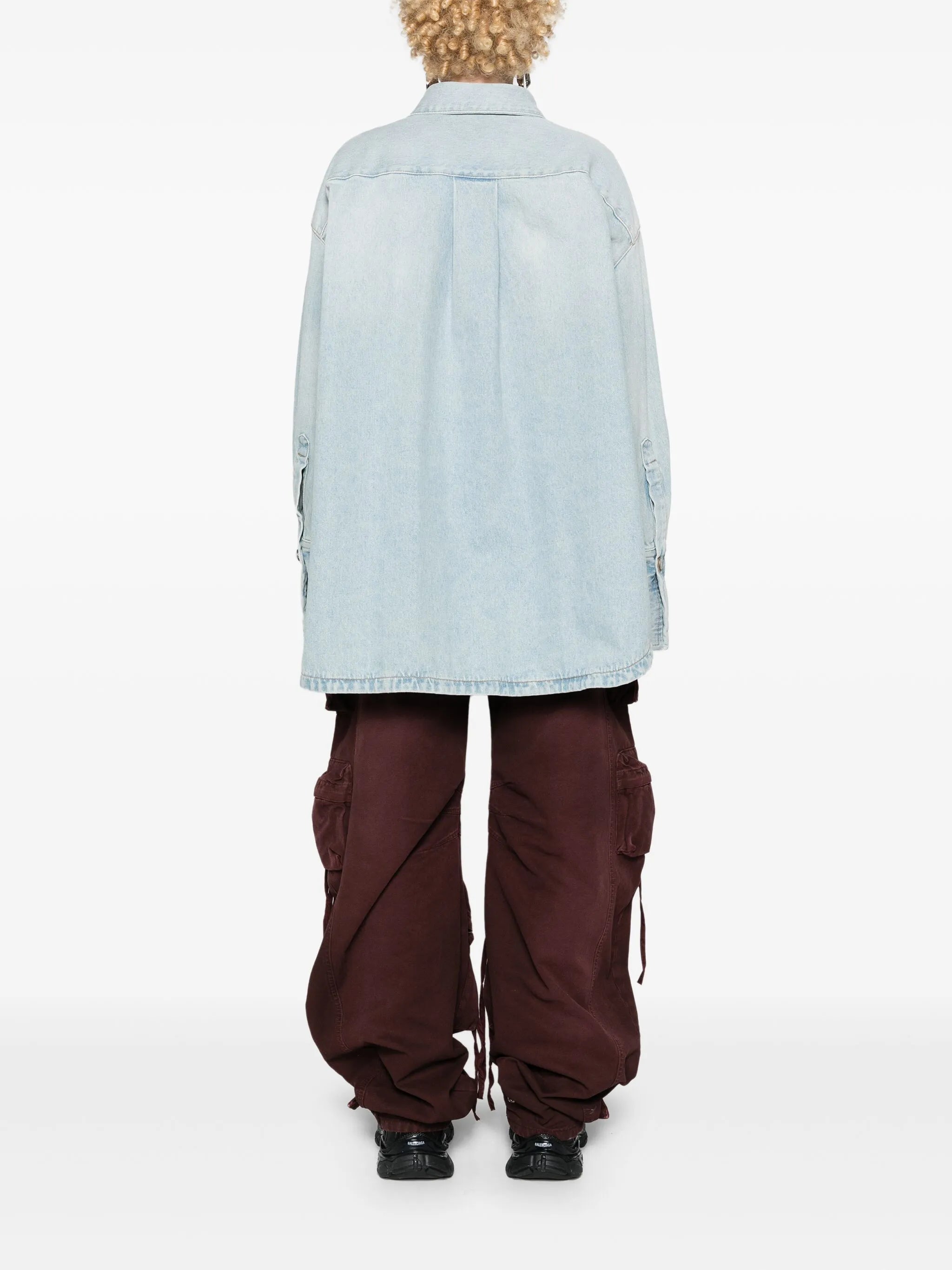 spread-collar denim coat