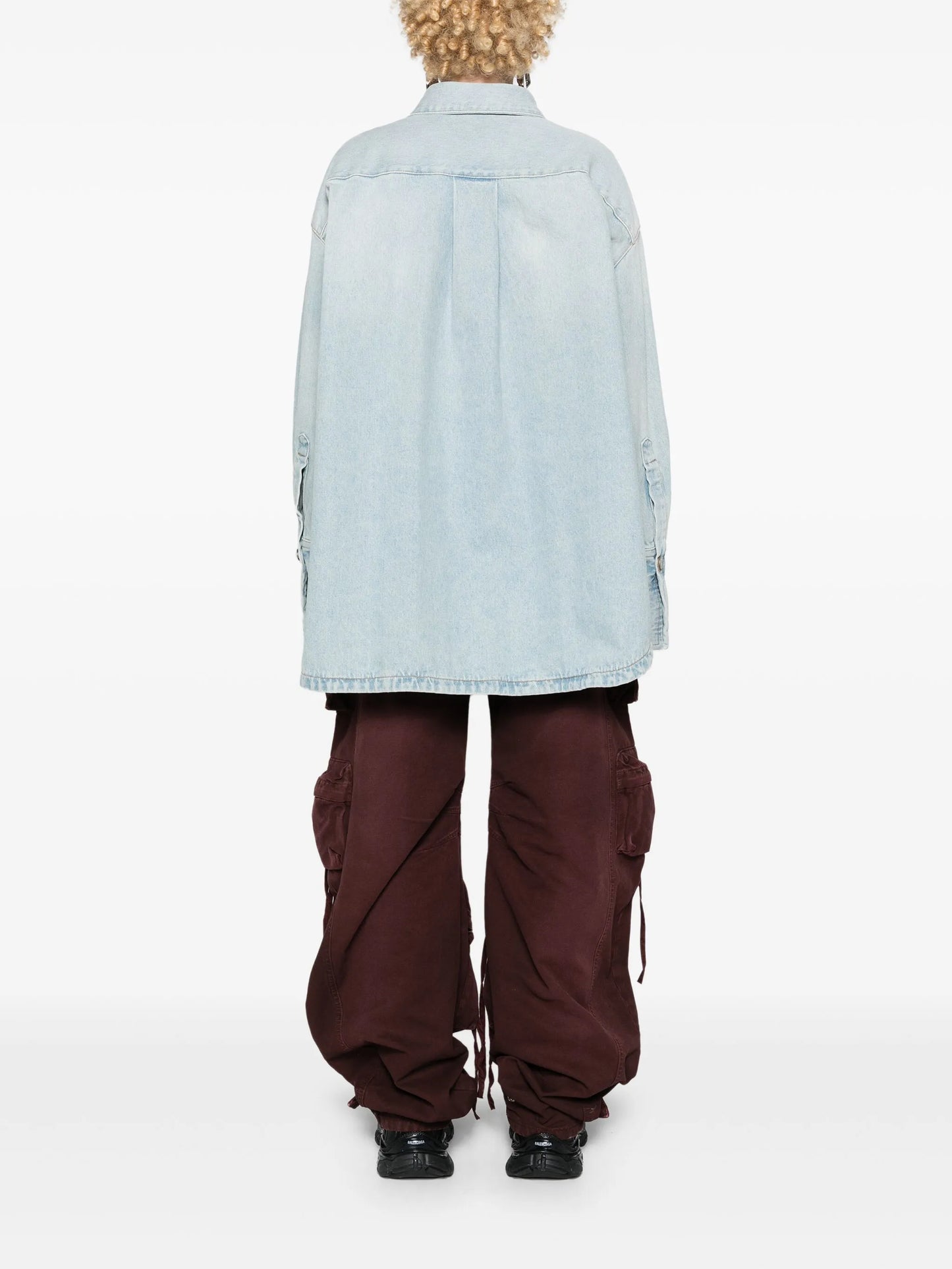 spread-collar denim coat