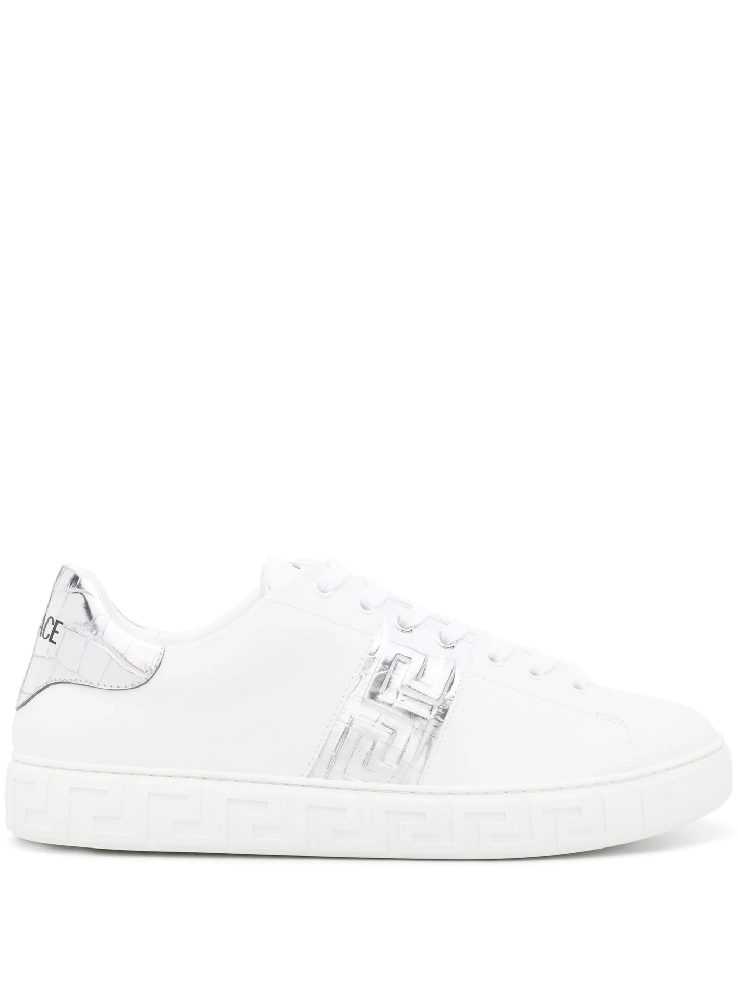 Greca-detail leather sneakers
