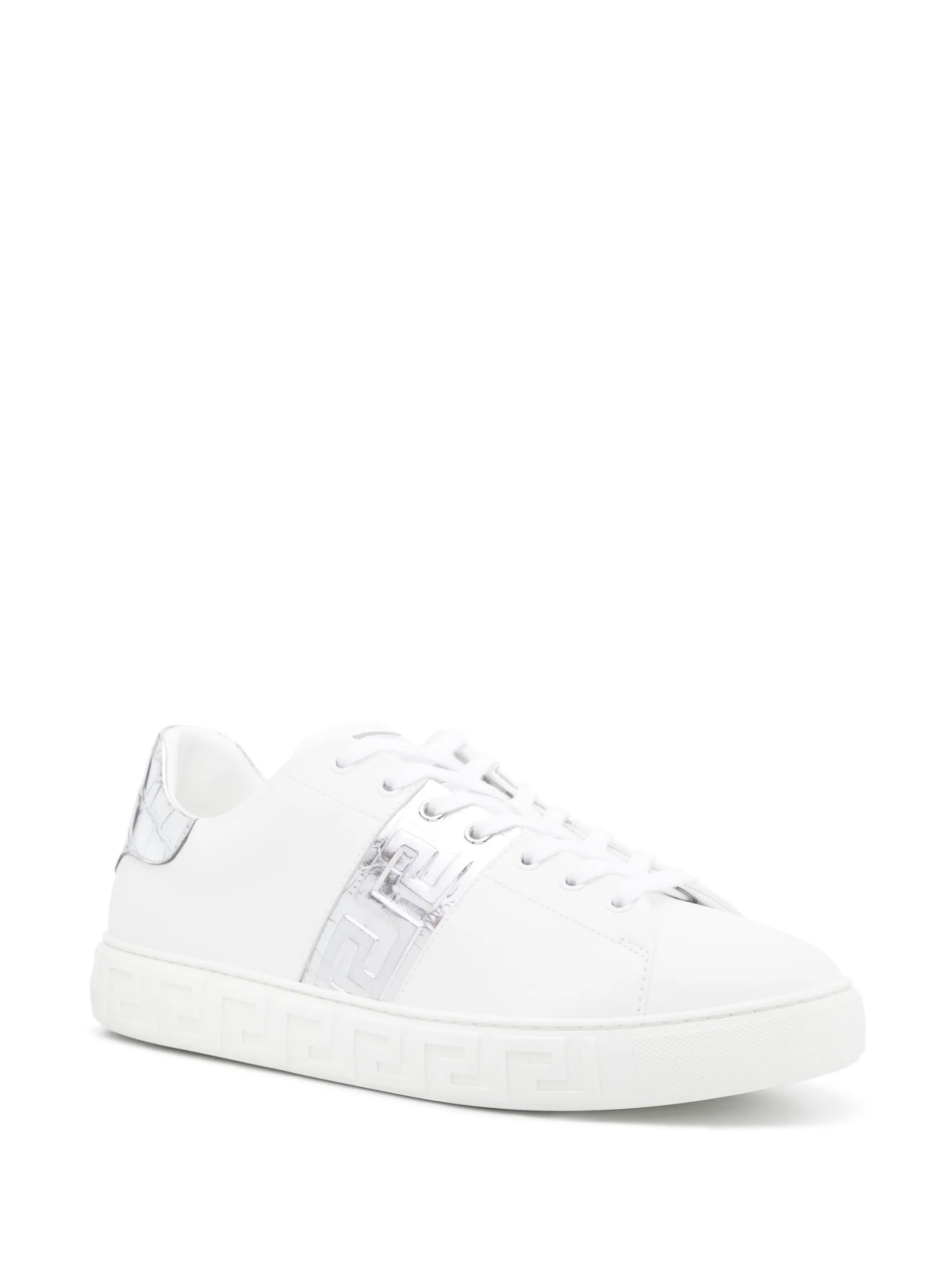 Greca-detail leather sneakers