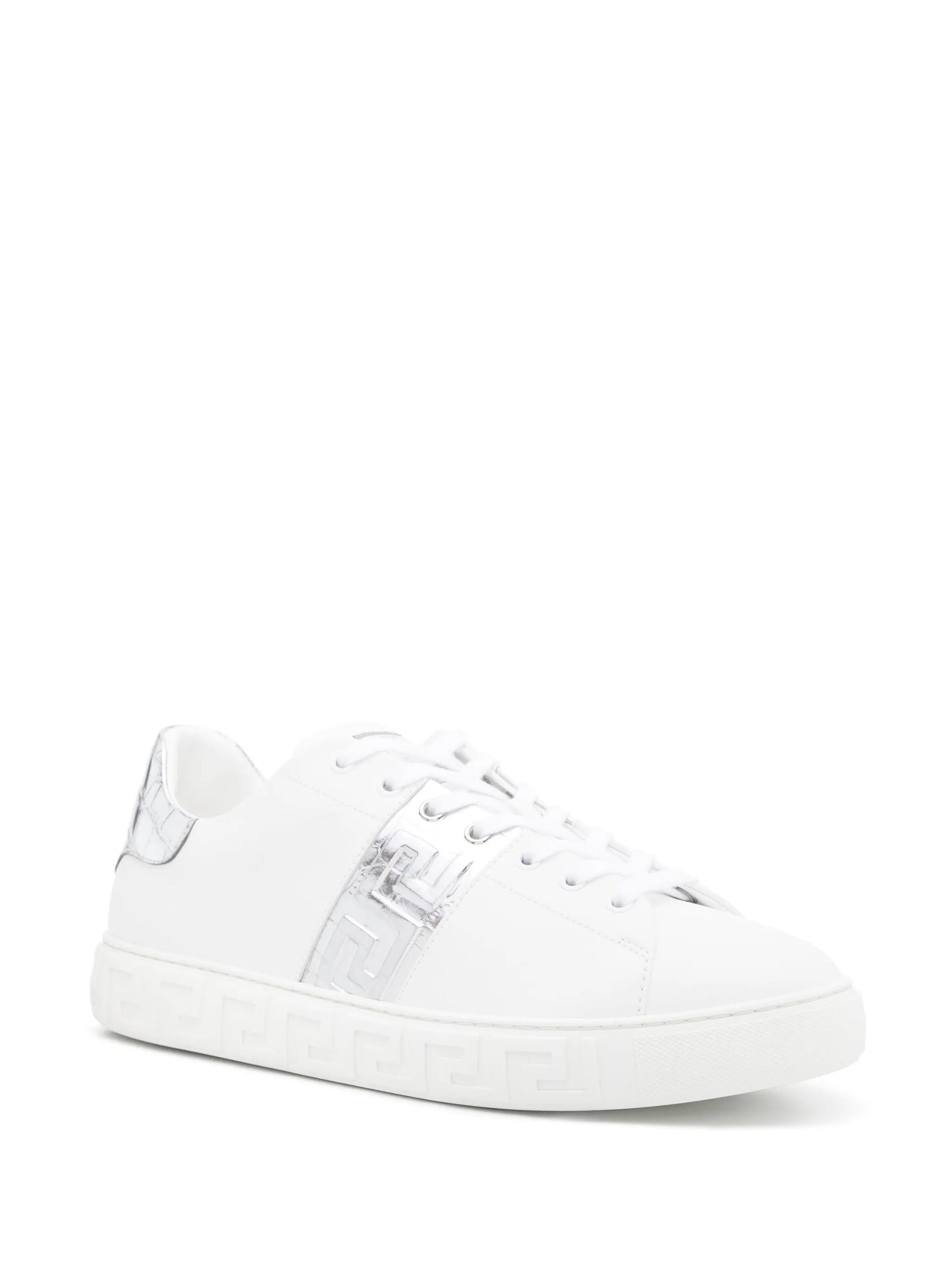 Greca-detail leather sneakers