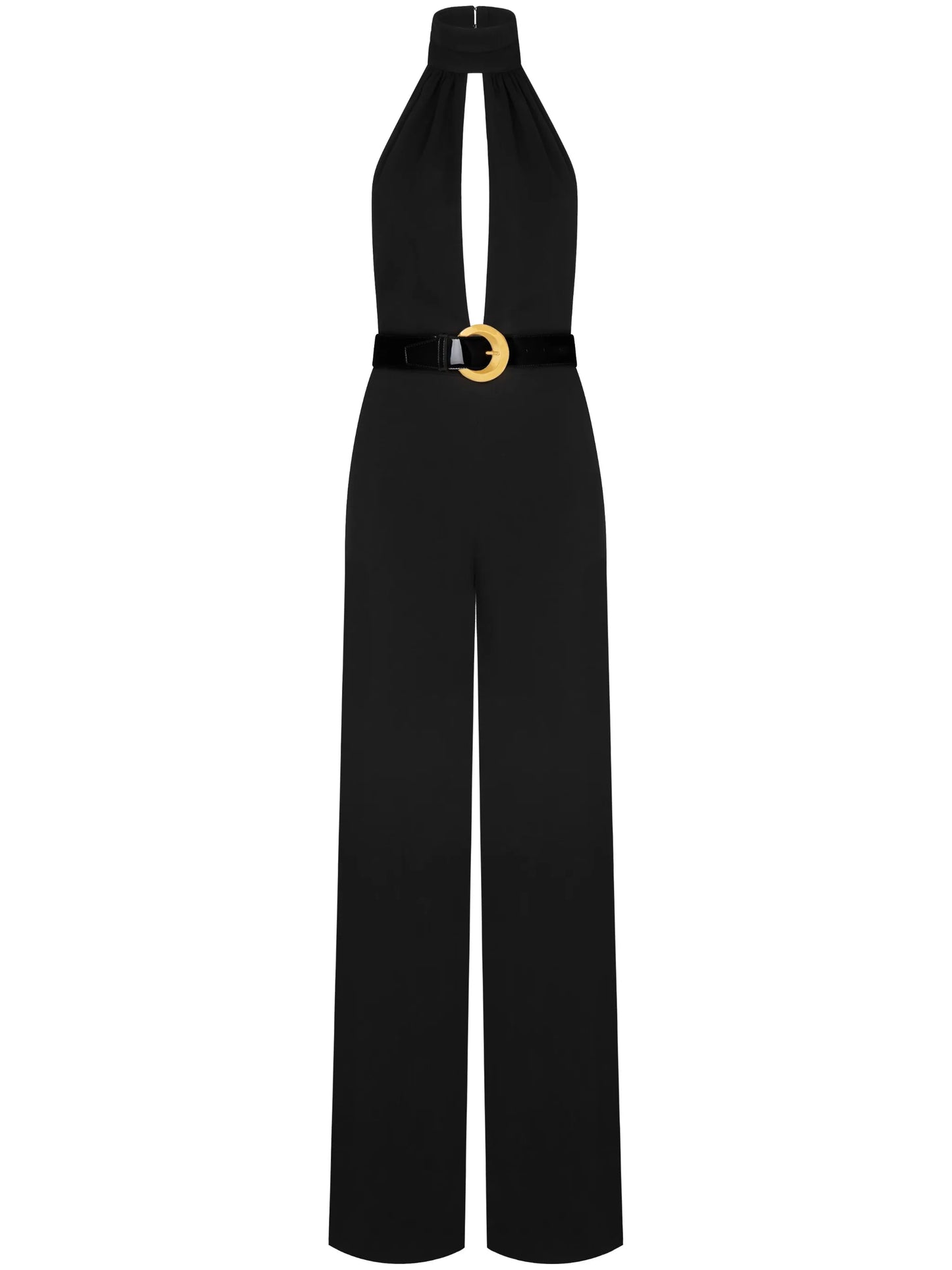 halterneck belted jumpsuit