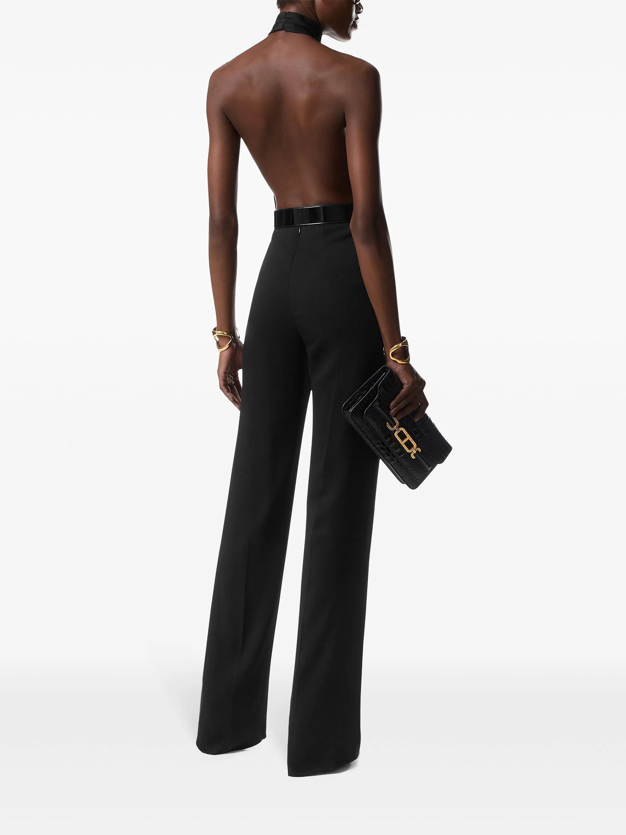 halterneck belted jumpsuit