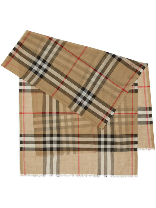 wide Check wool silk scarf