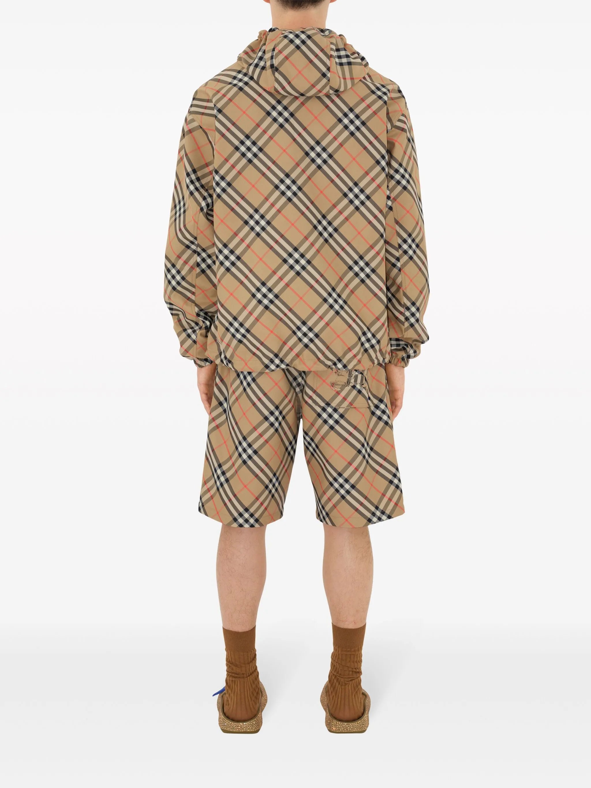 Check reversible zip-front hooded jacket