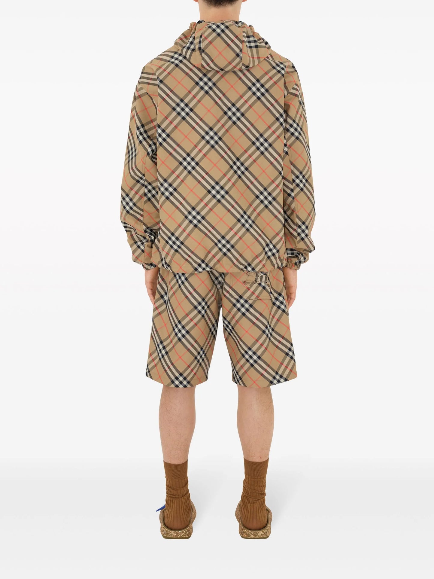 Check reversible zip-front hooded jacket