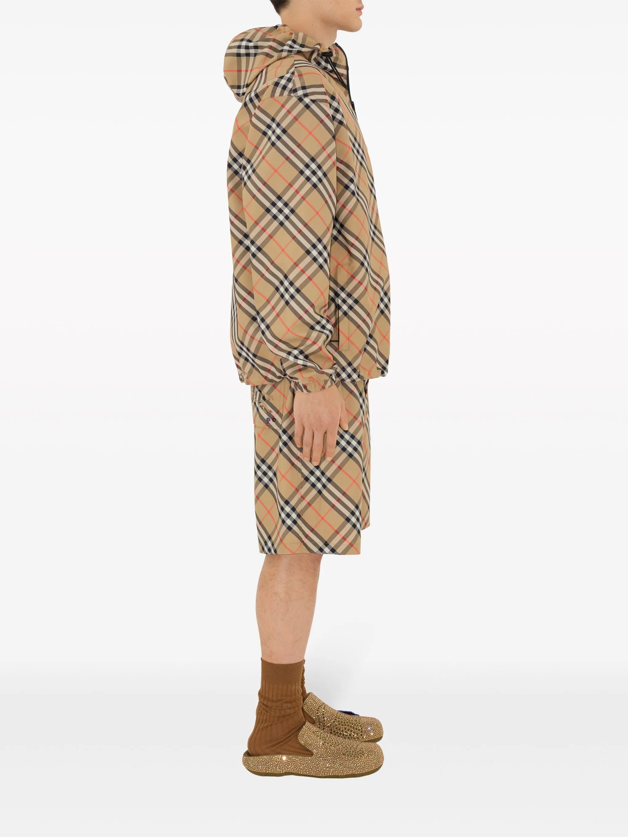 Check reversible zip-front hooded jacket