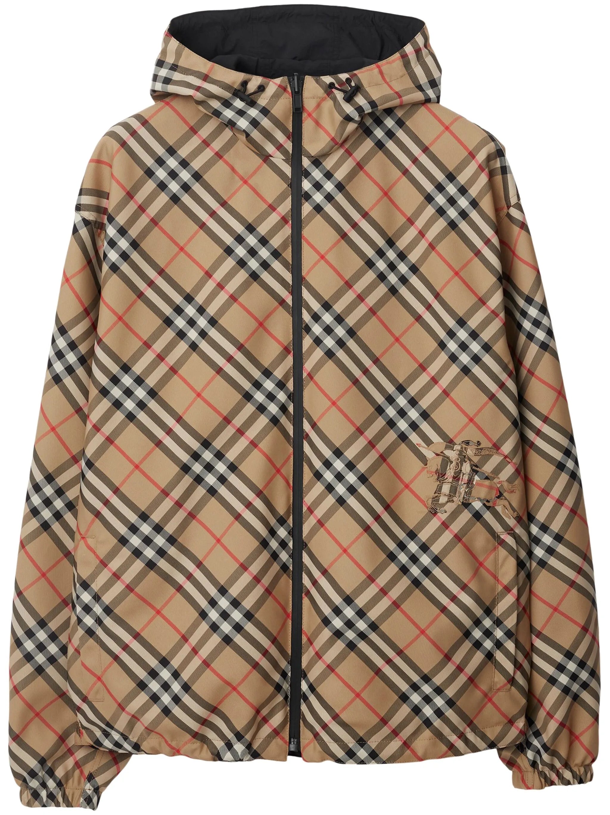 Check reversible zip-front hooded jacket
