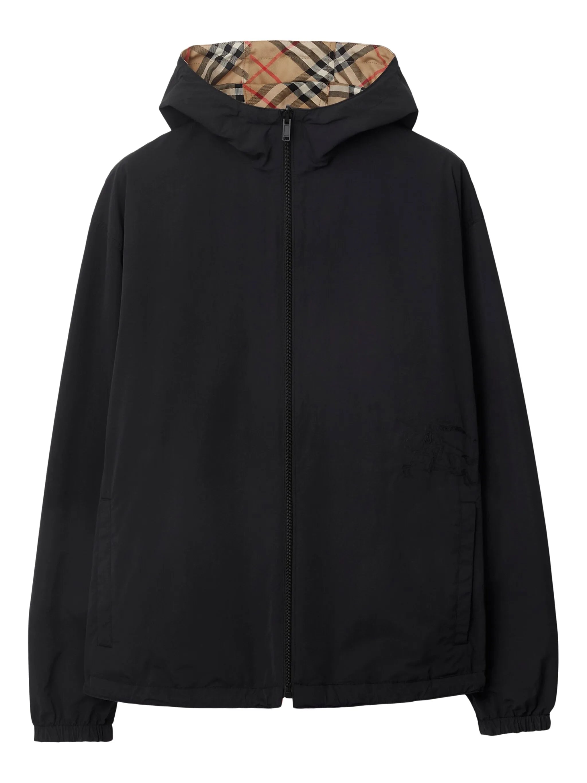 Check reversible zip-front hooded jacket