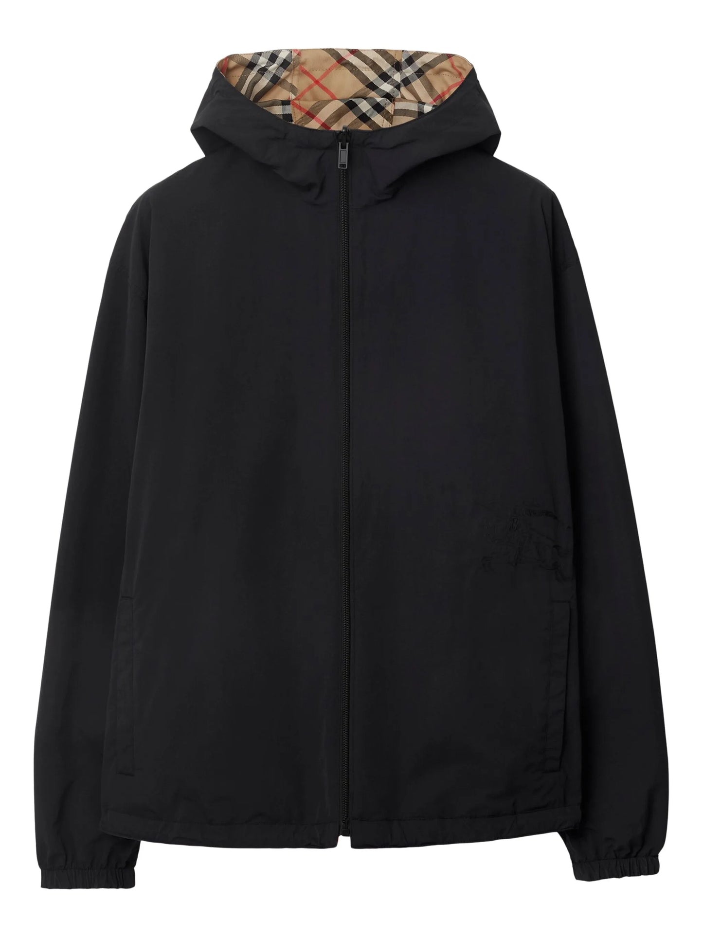 Check reversible zip-front hooded jacket
