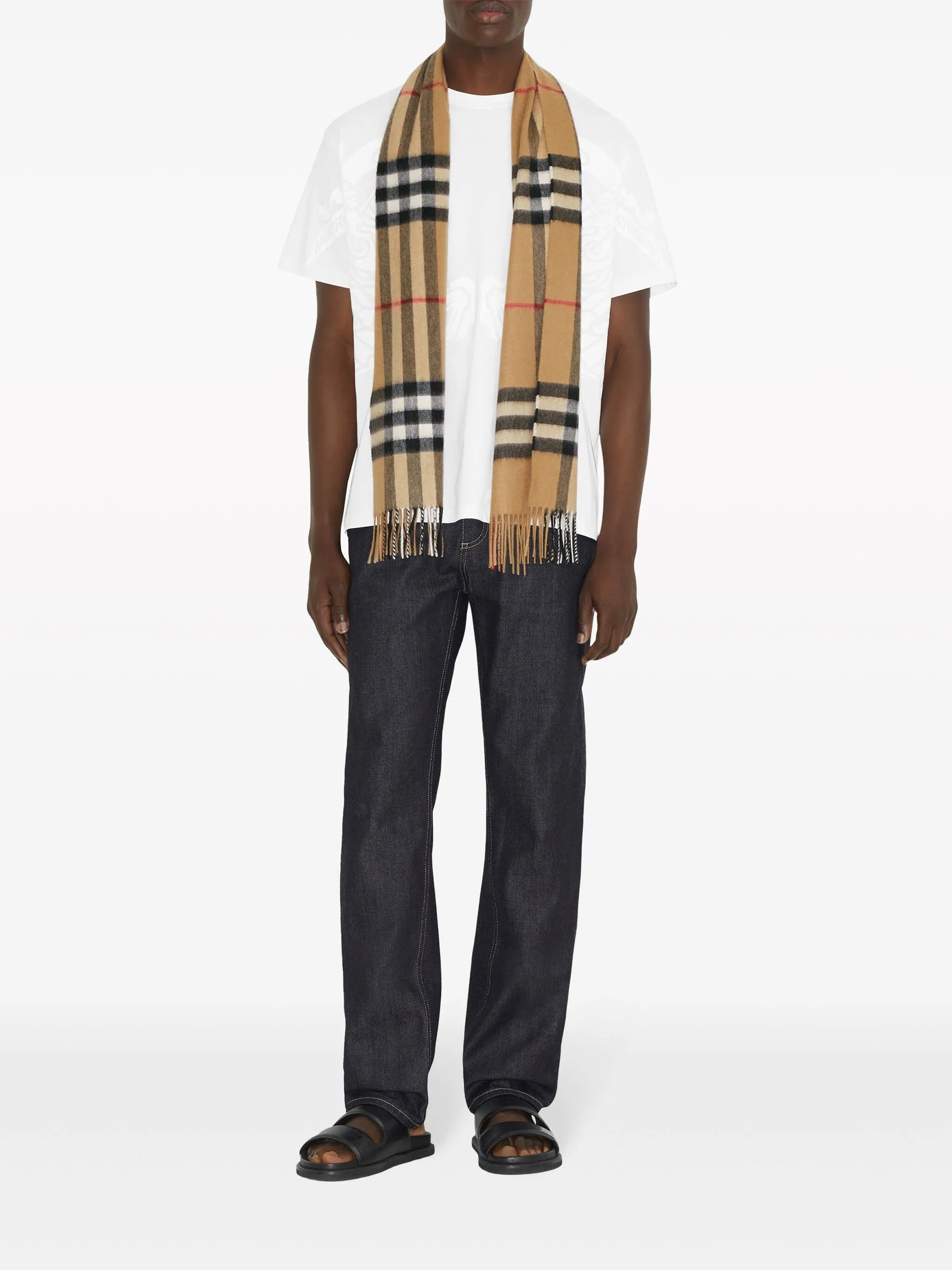 Check fringed scarf