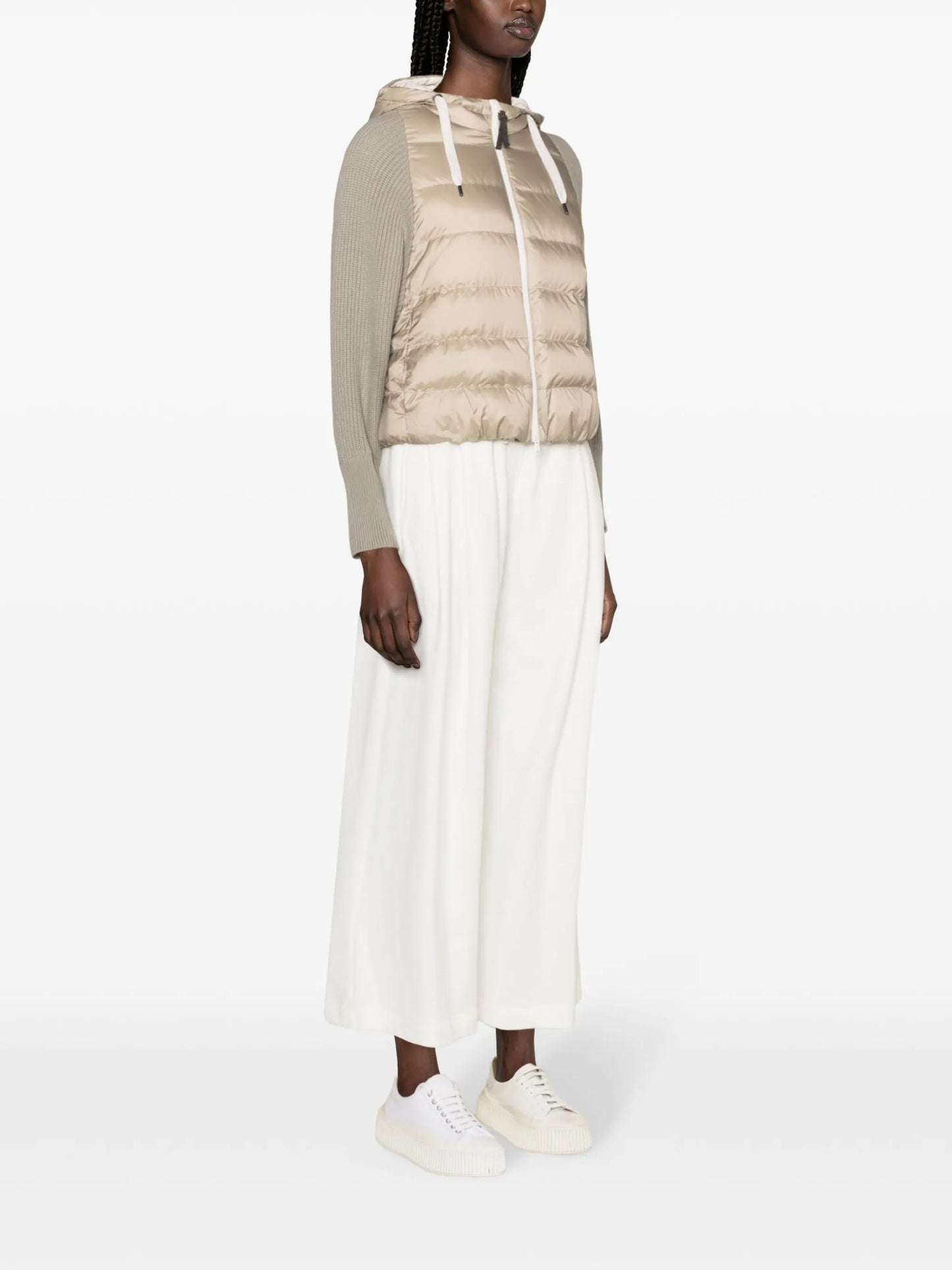 knitted-sleeves hooded puffer jacket