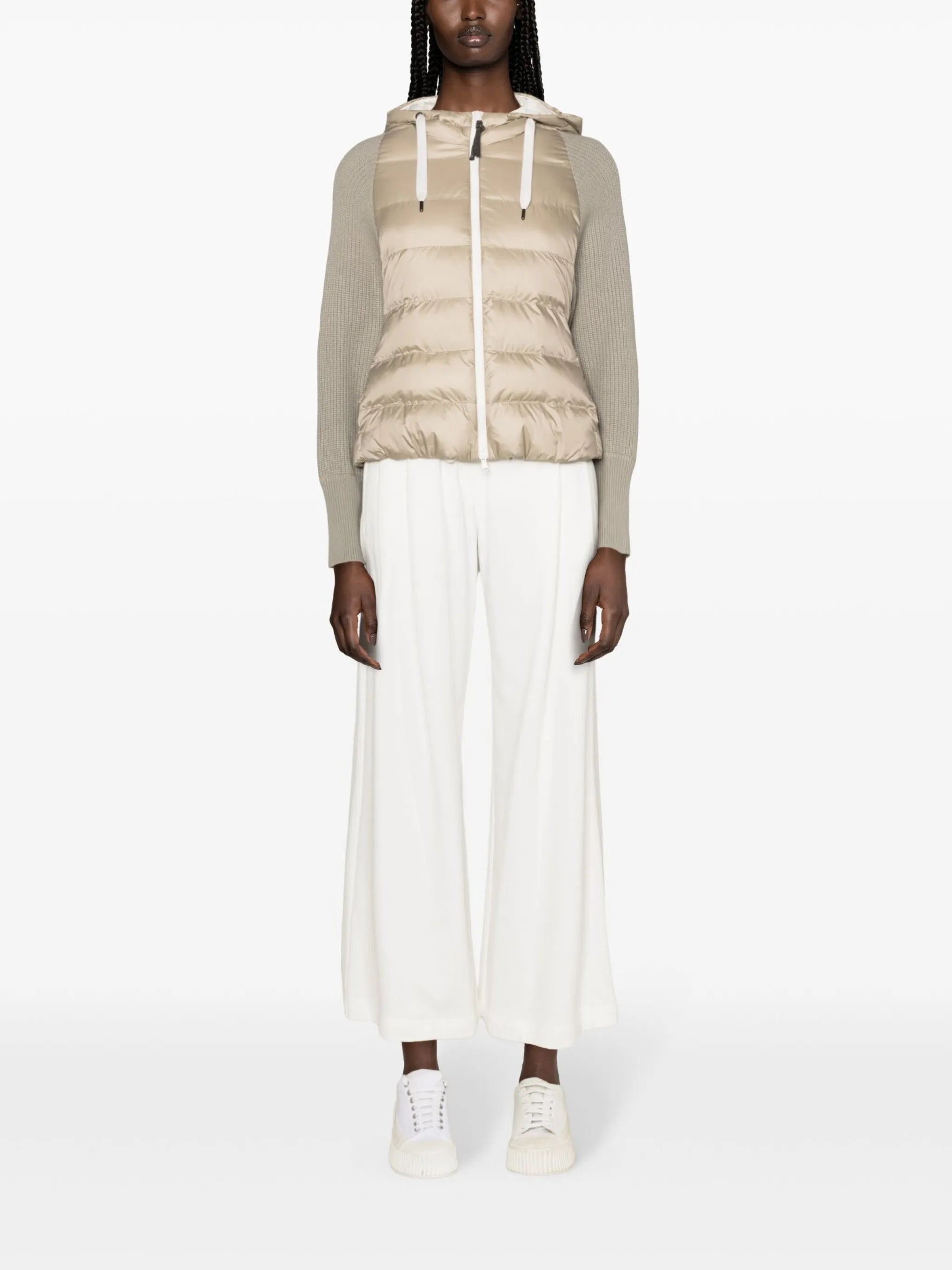 knitted-sleeves hooded puffer jacket