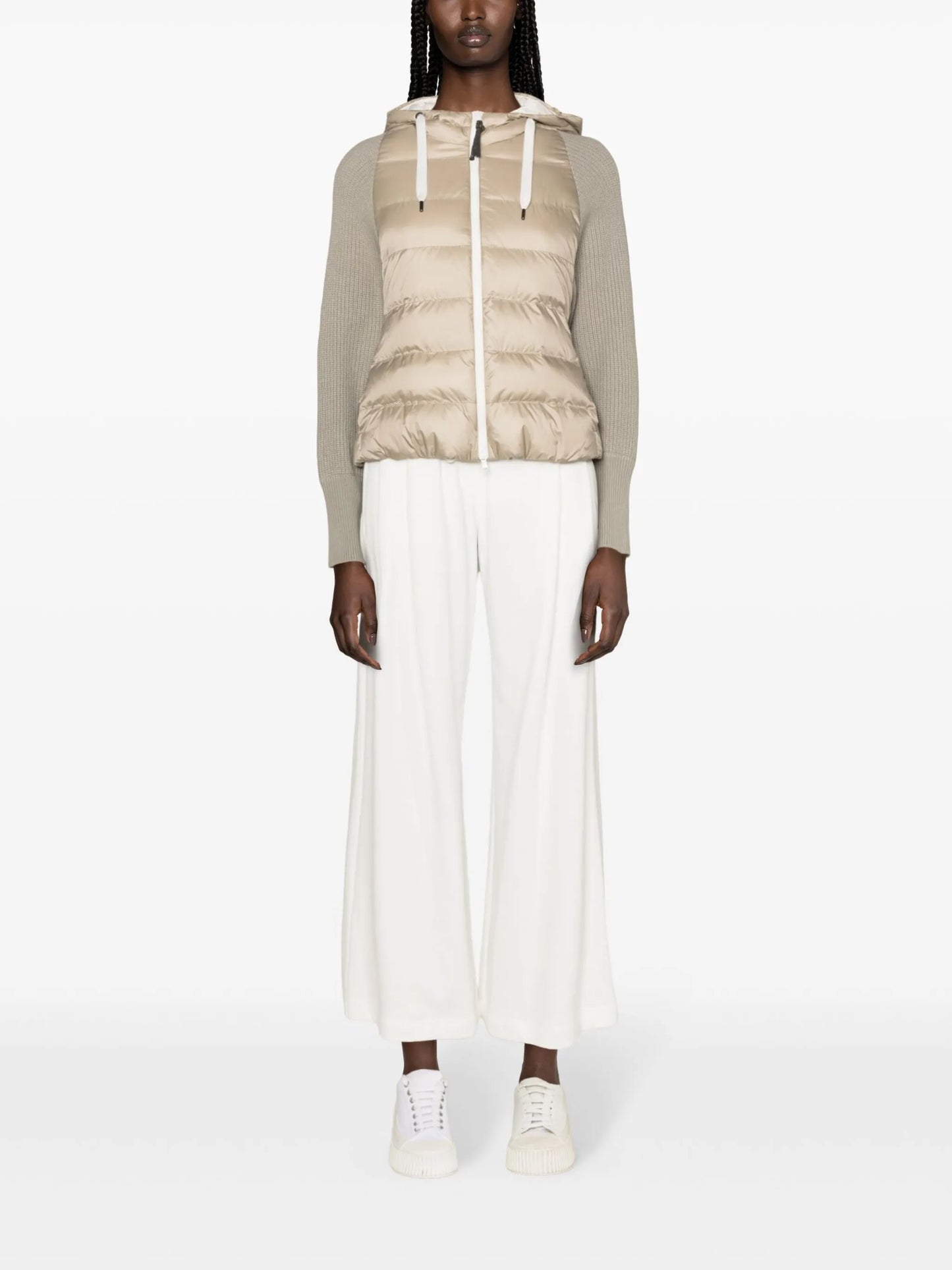 knitted-sleeves hooded puffer jacket