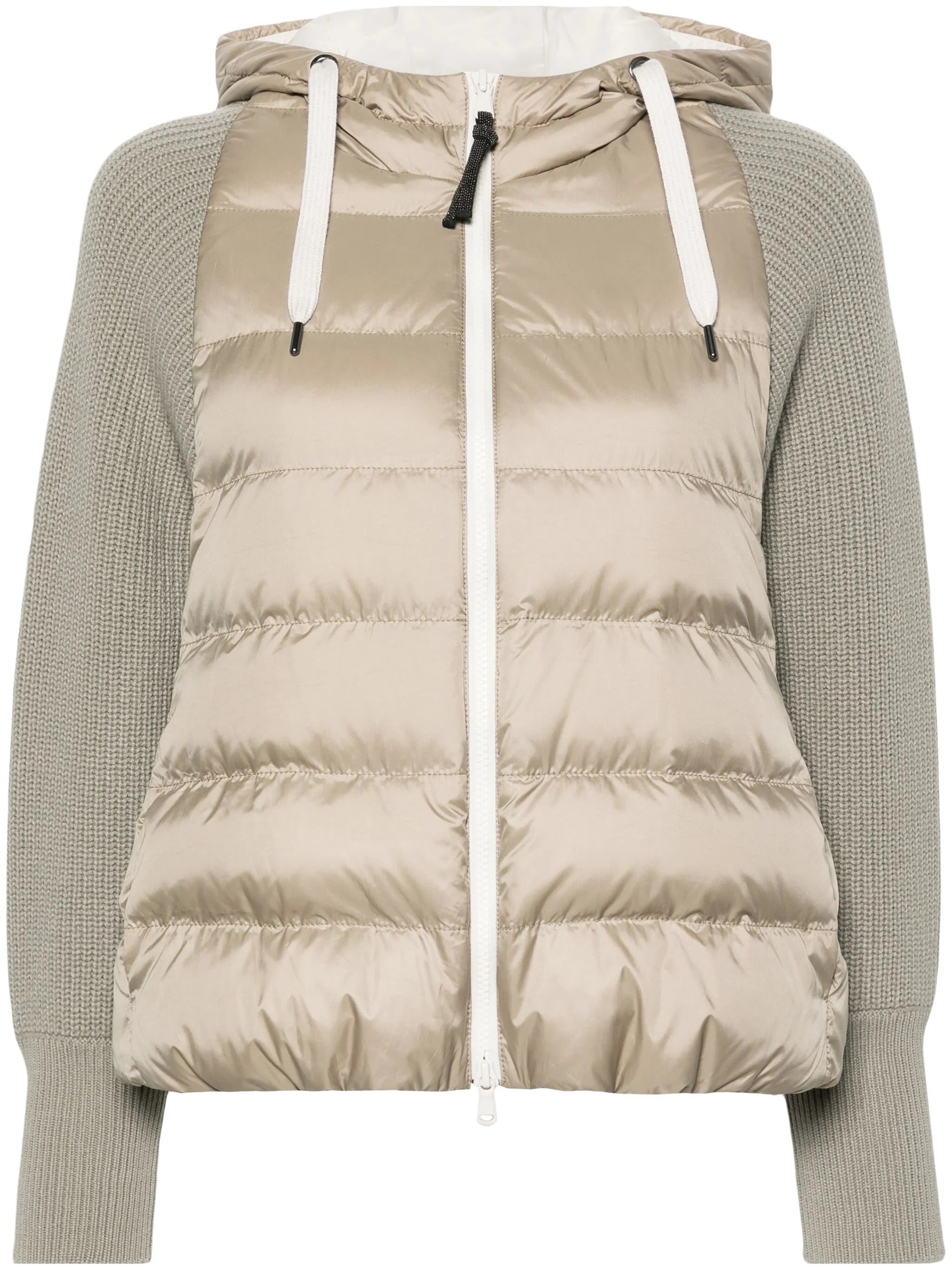 knitted-sleeves hooded puffer jacket