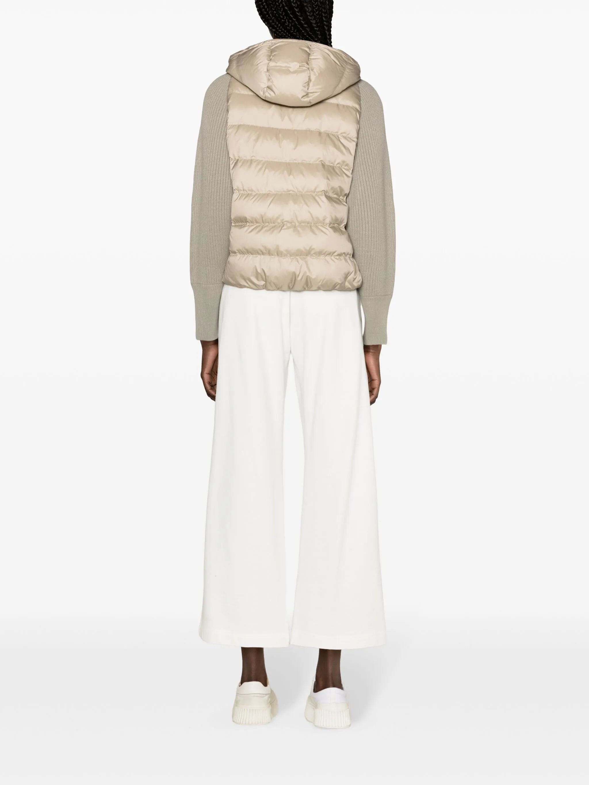 knitted-sleeves hooded puffer jacket