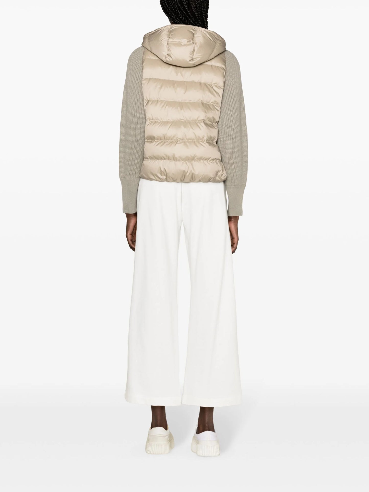 knitted-sleeves hooded puffer jacket