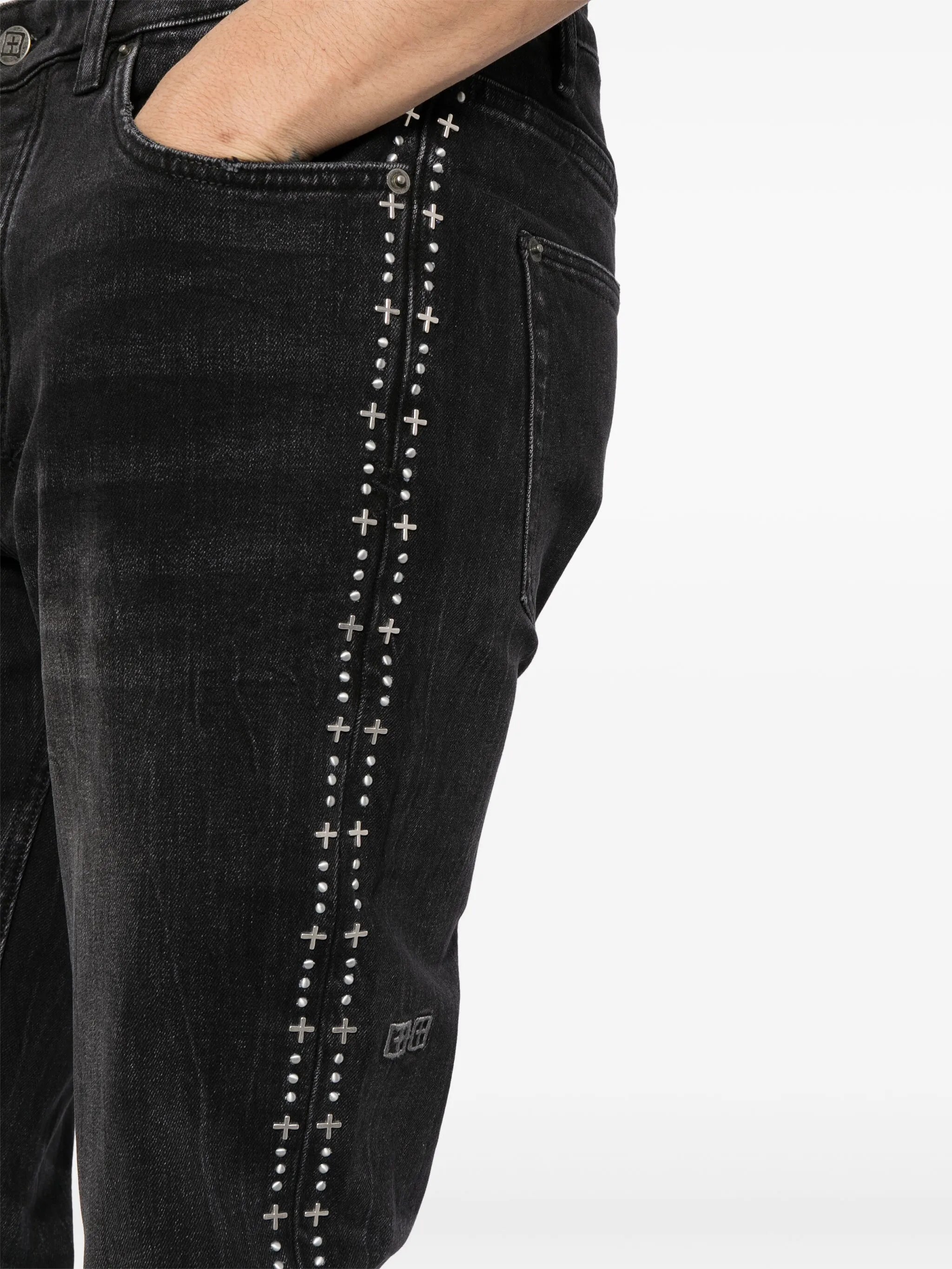 studded straight-leg jeans