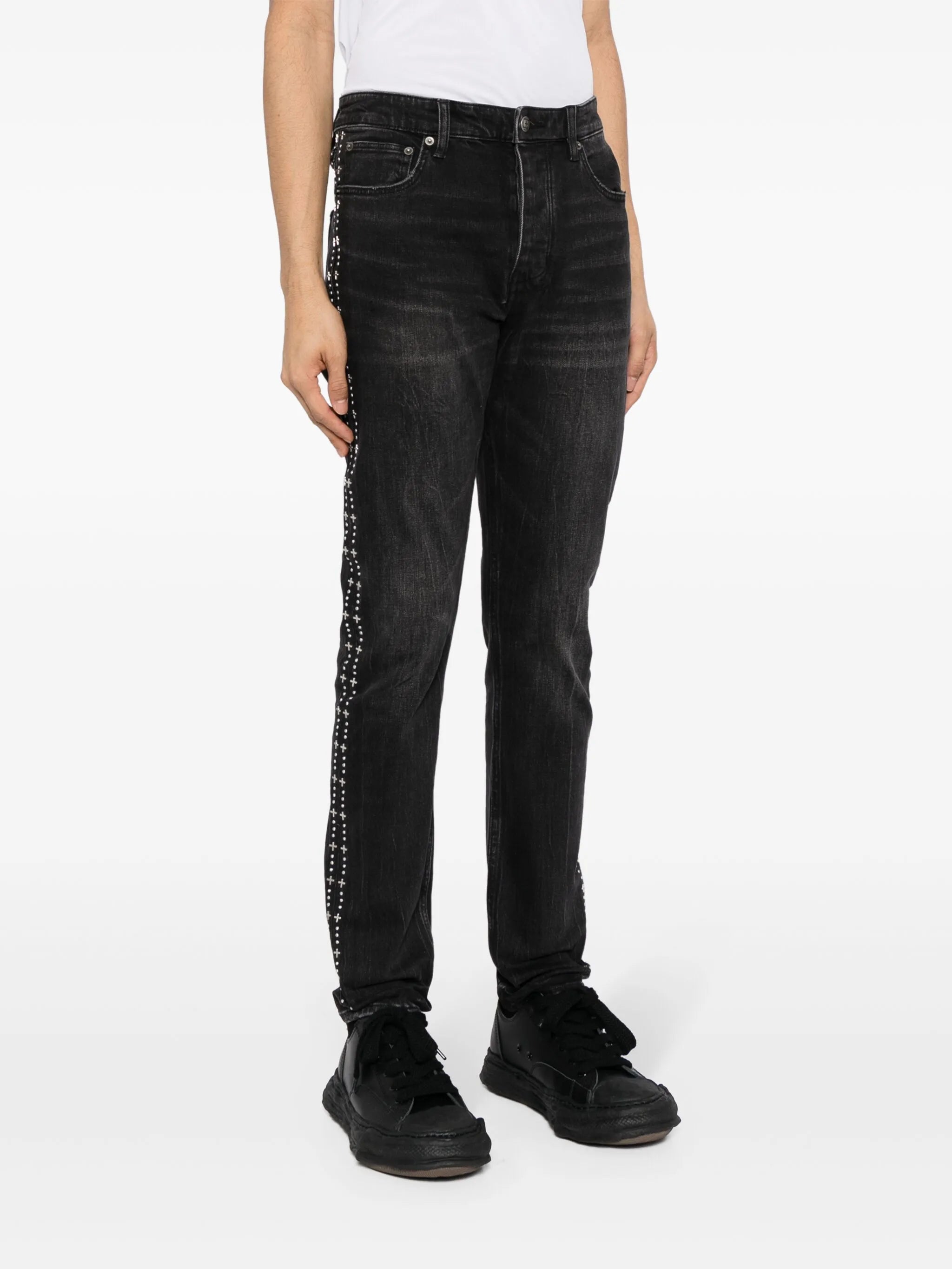studded straight-leg jeans