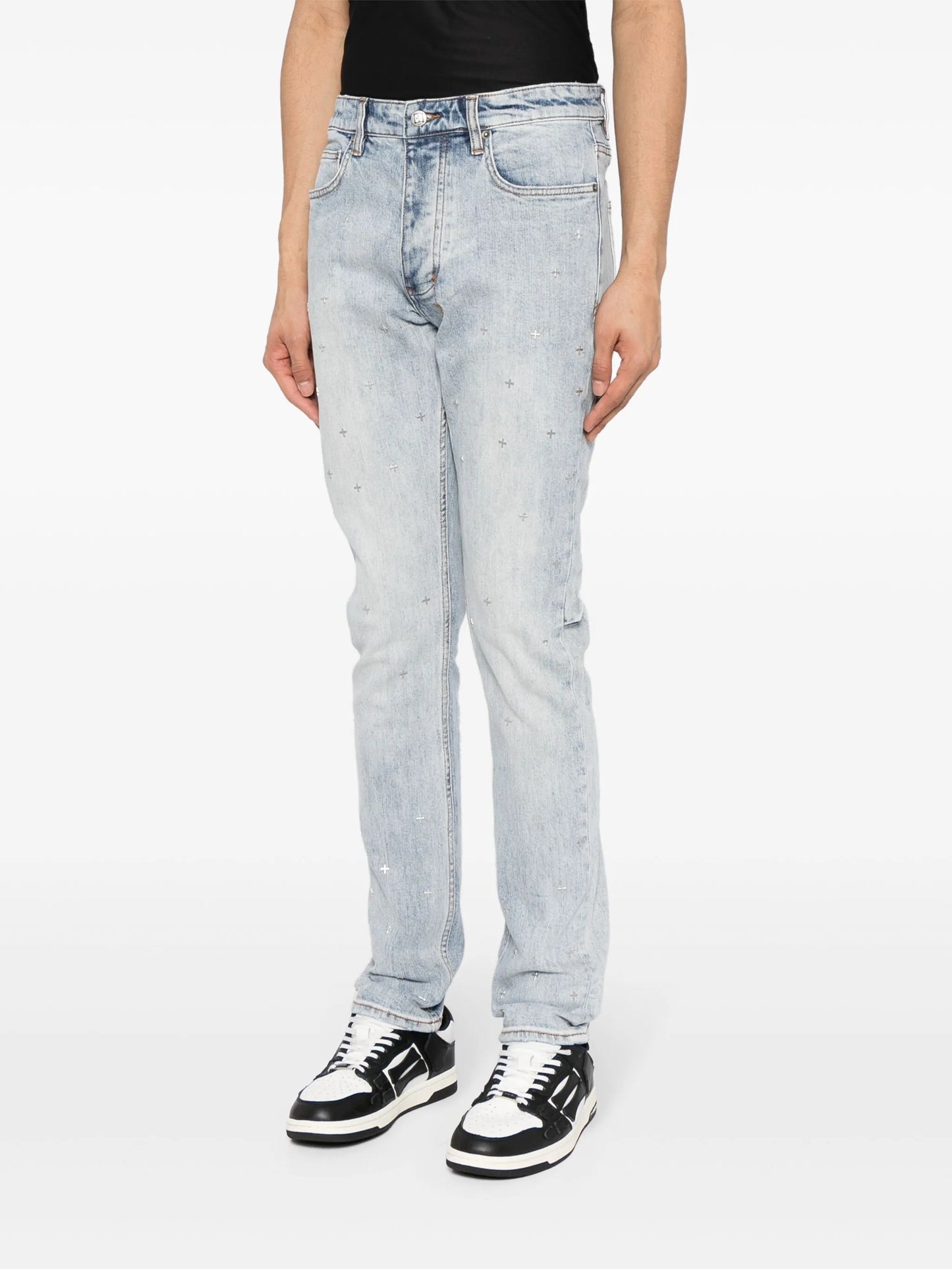 acid-wash straight-leg jeans