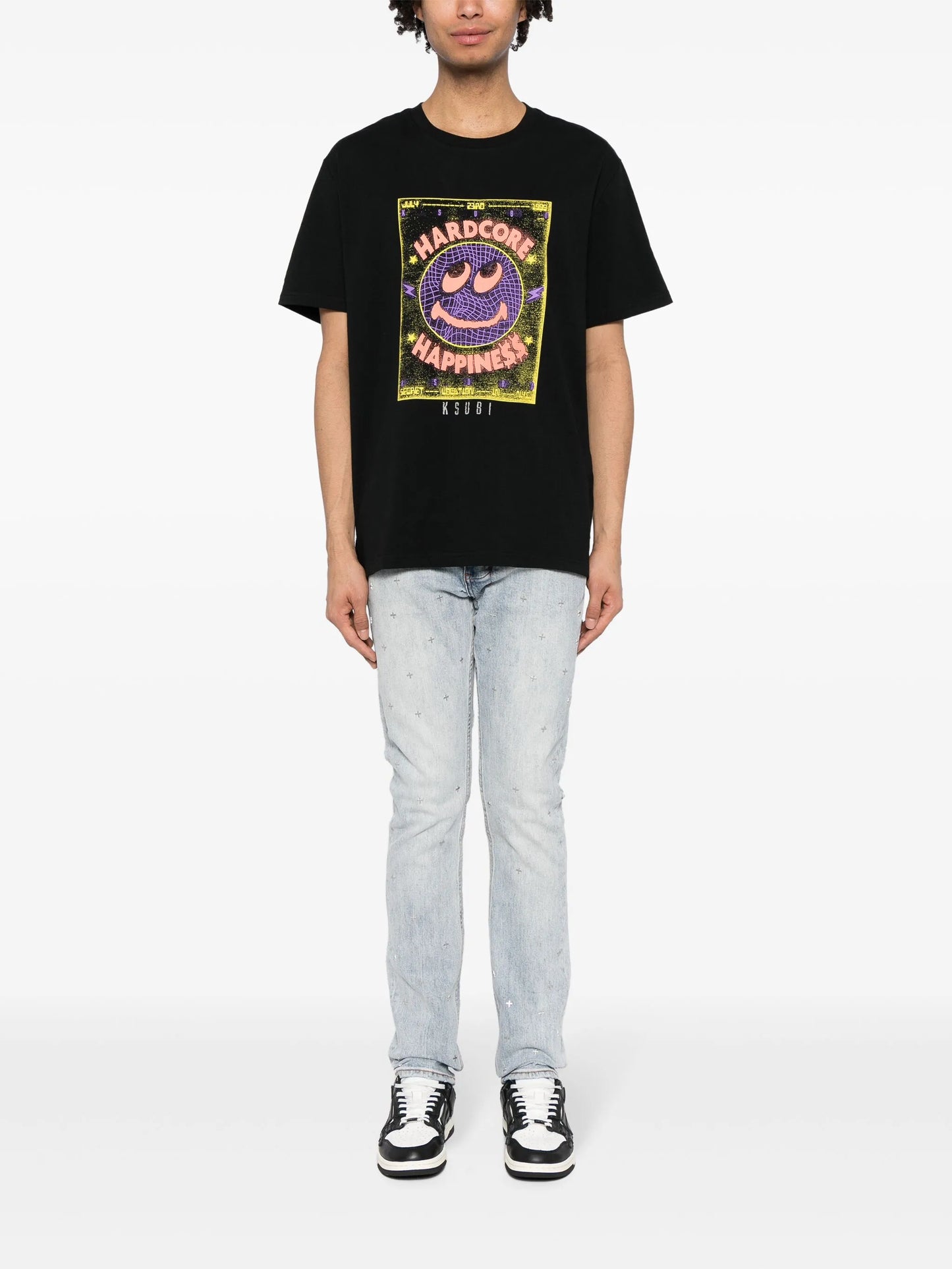 acid-wash straight-leg jeans