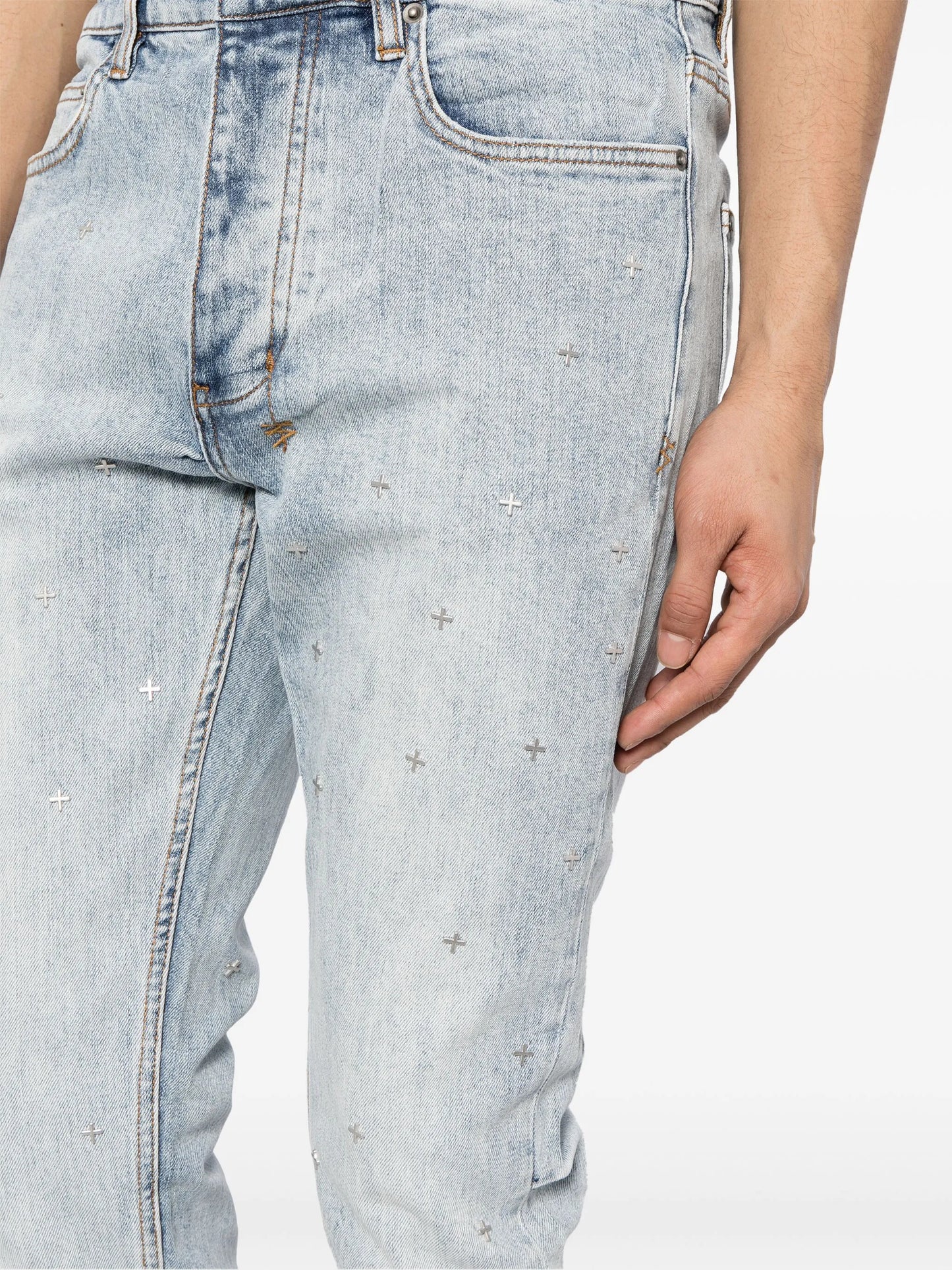 acid-wash straight-leg jeans