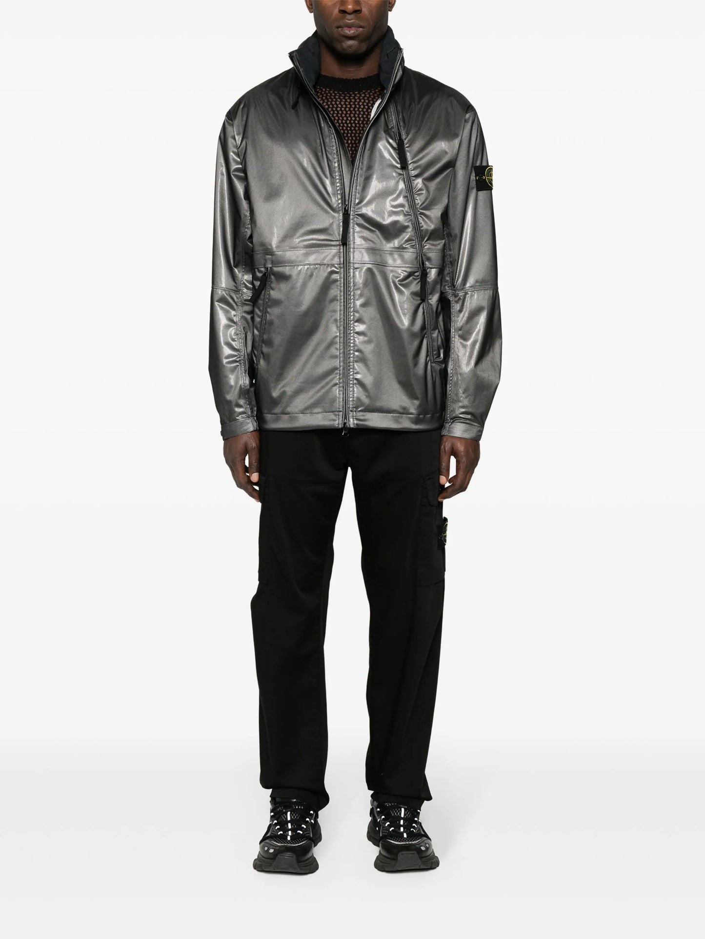 Compass-badge mesh jacket