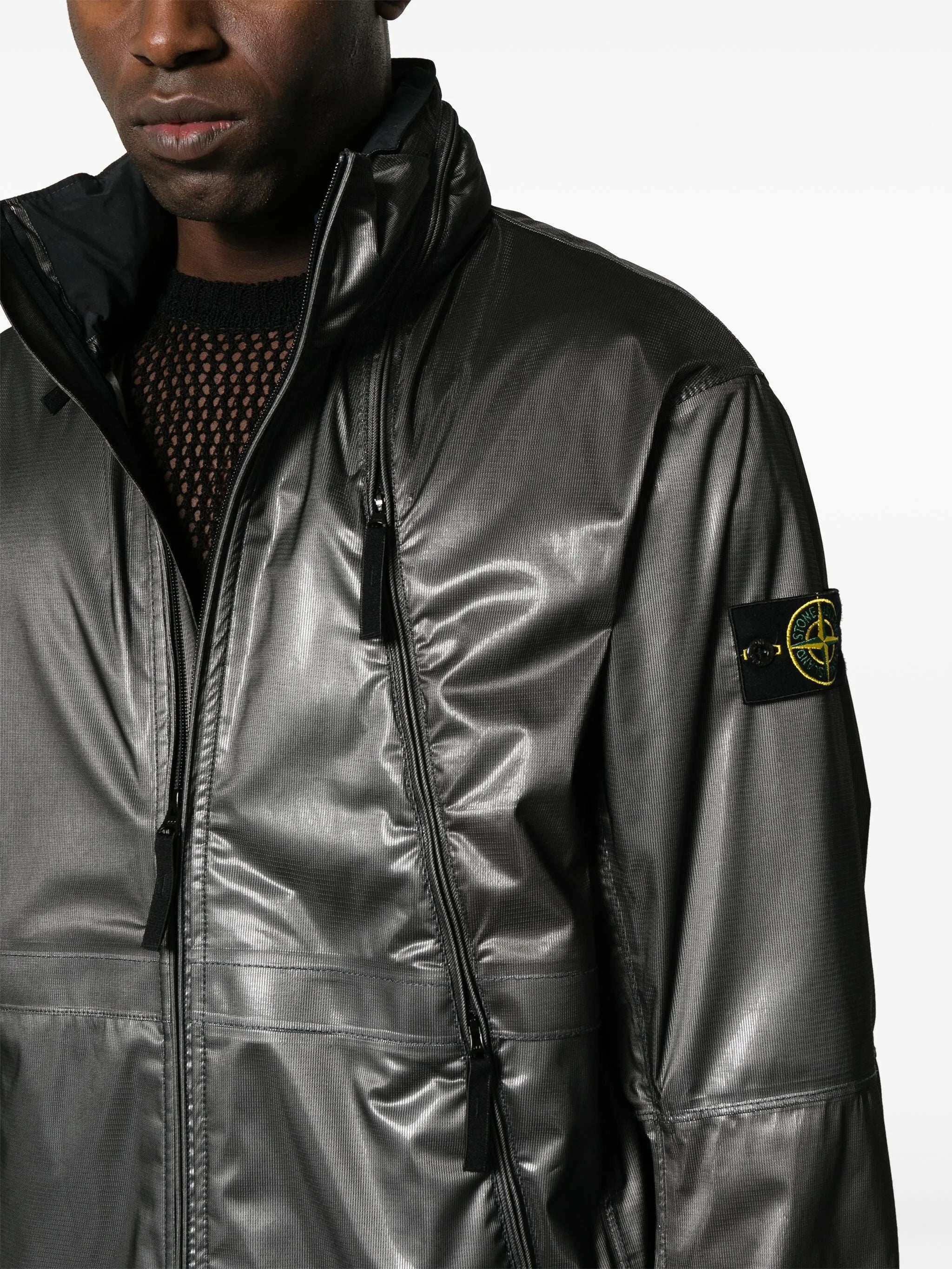Compass-badge mesh jacket